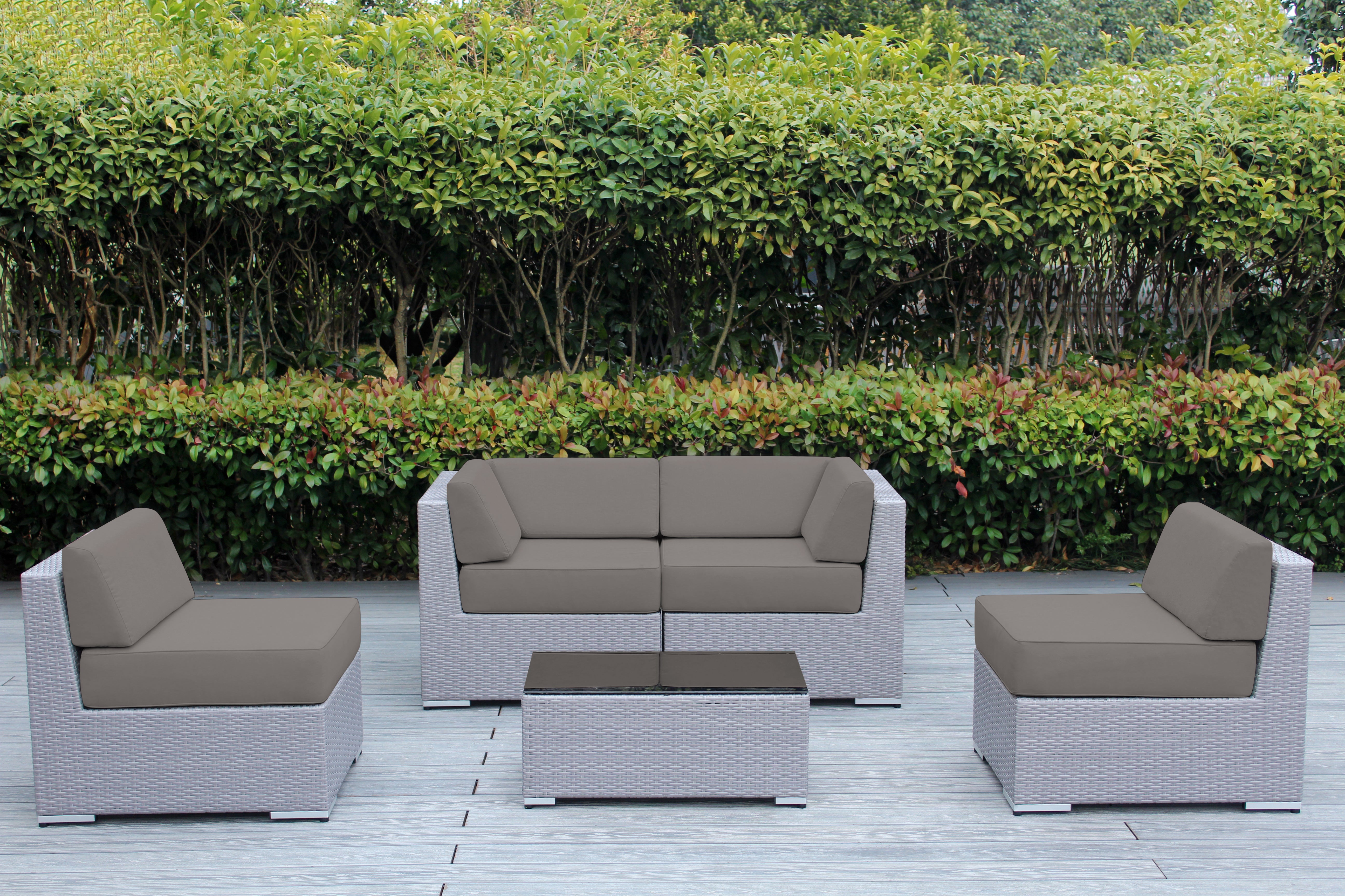 Fully Assembled Rainshield Patio Furniture - Ohana 5 Piece Sectional with 6-inch Water Protected Cushions