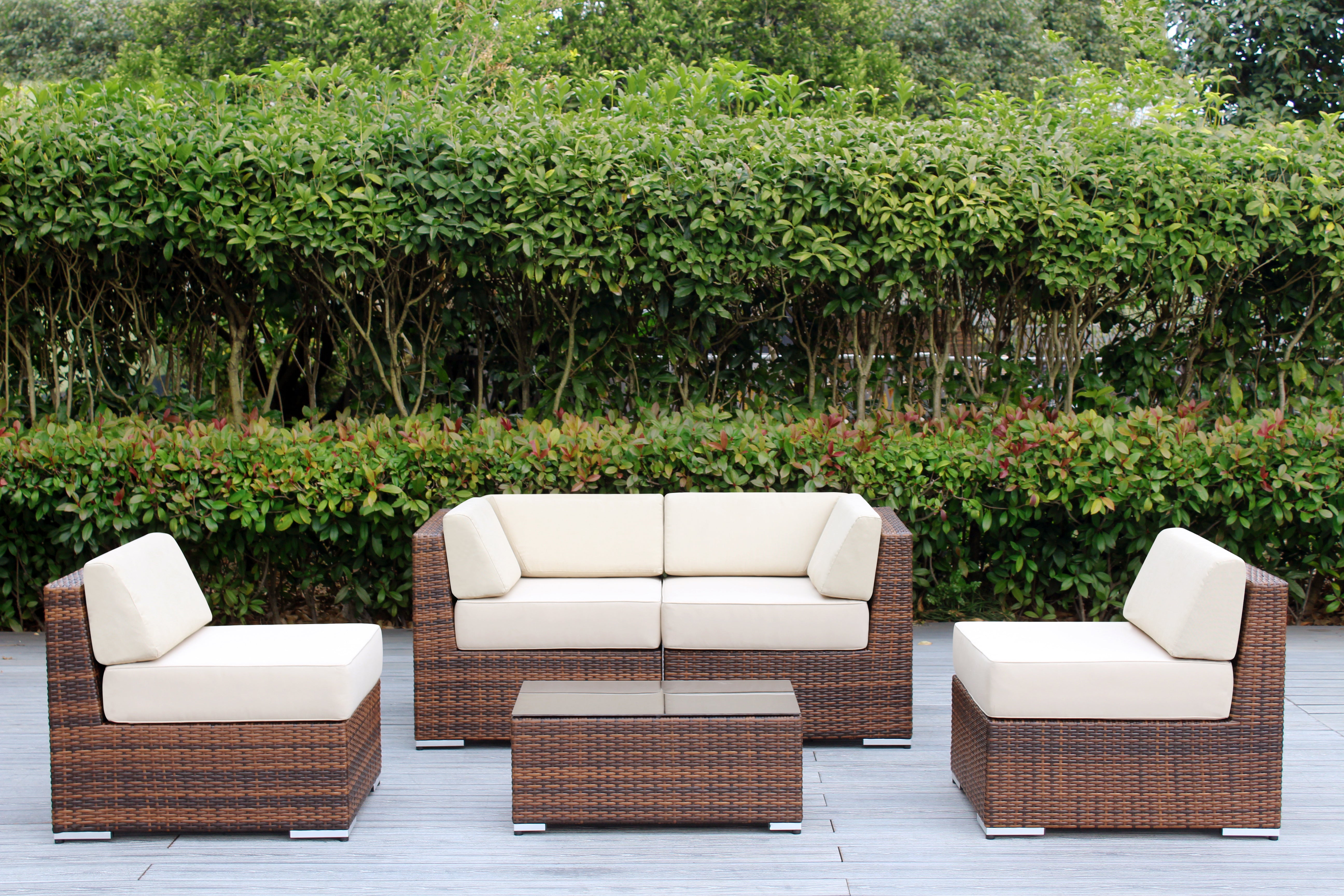 Fully Assembled Rainshield Patio Furniture - Ohana 5 Piece Sectional with 6-inch Water Protected Cushions