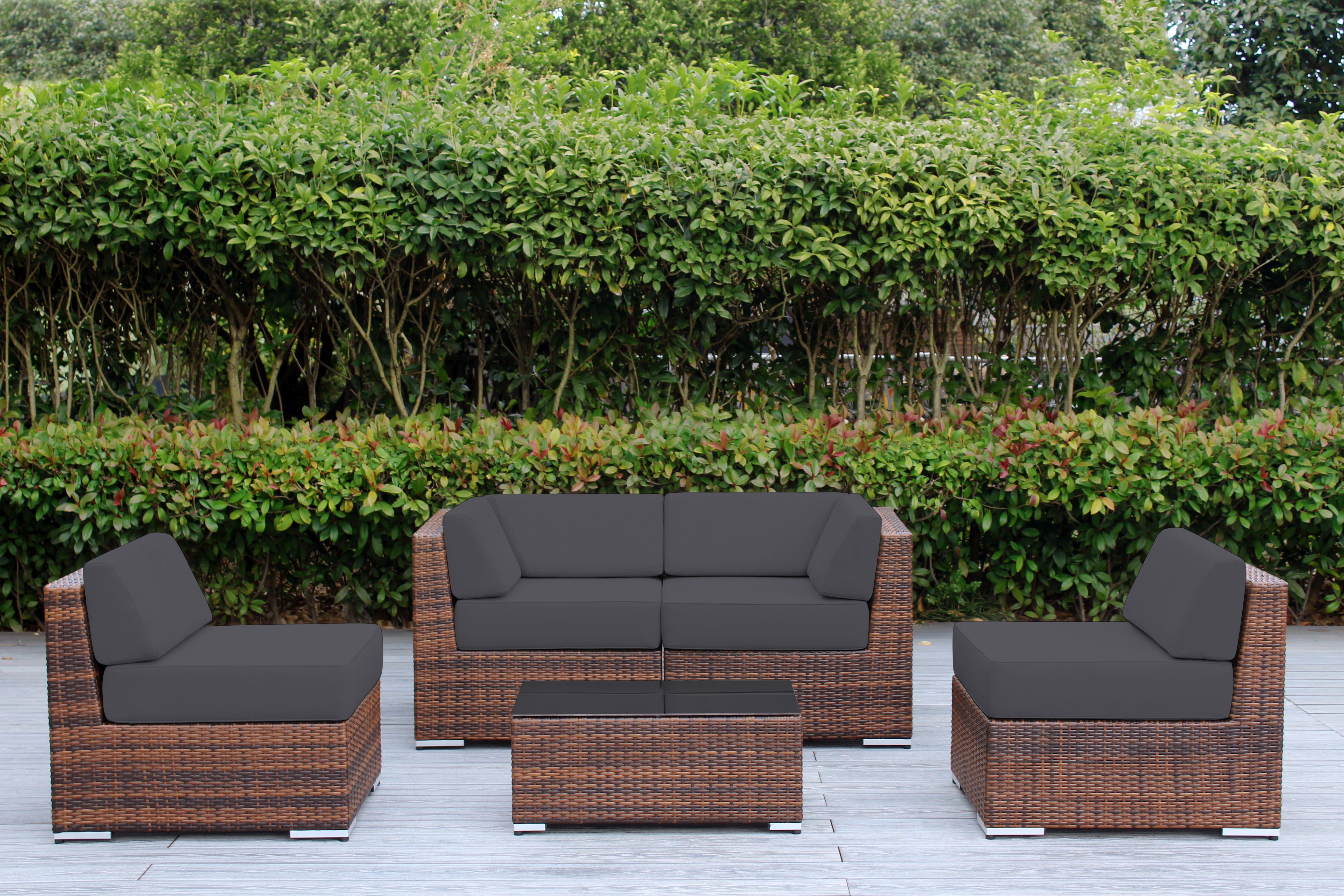 Fully Assembled Rainshield Patio Furniture - Ohana 5 Piece Sectional with 6-inch Water Protected Cushions