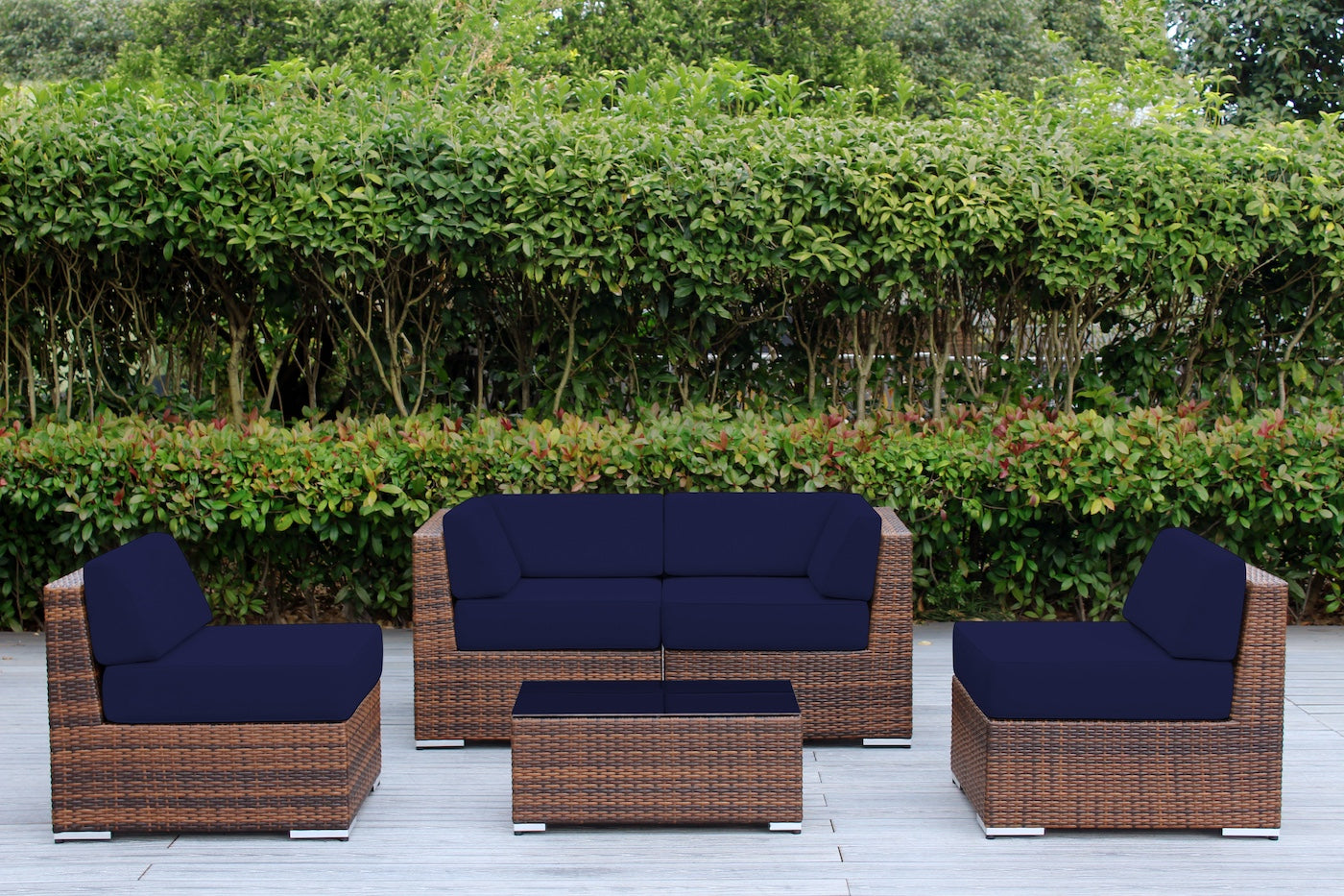 Fully Assembled Rainshield Patio Furniture - Ohana 5 Piece Sectional with 6-inch Water Protected Cushions