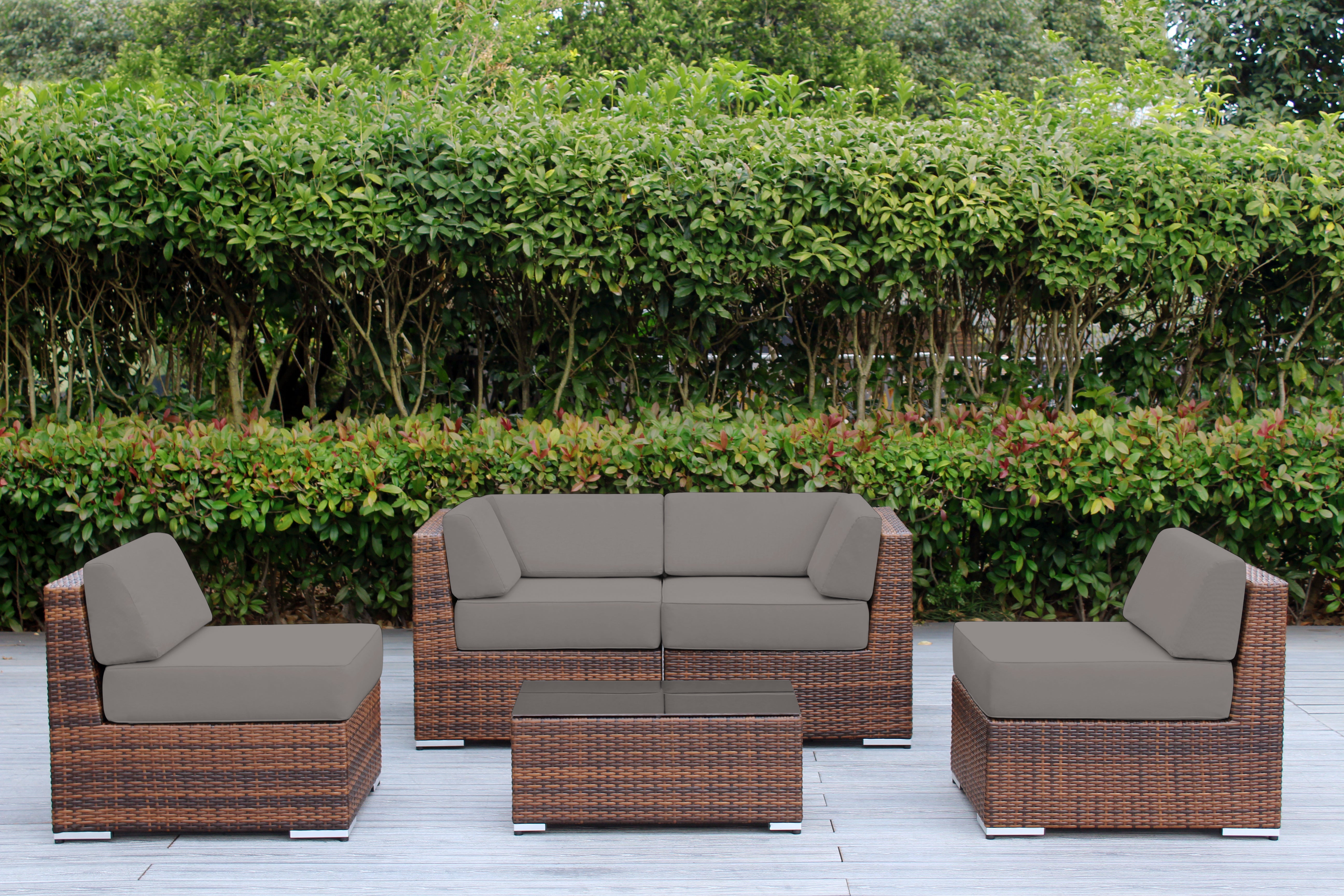 Fully Assembled Rainshield Patio Furniture - Ohana 5 Piece Sectional with 6-inch Water Protected Cushions