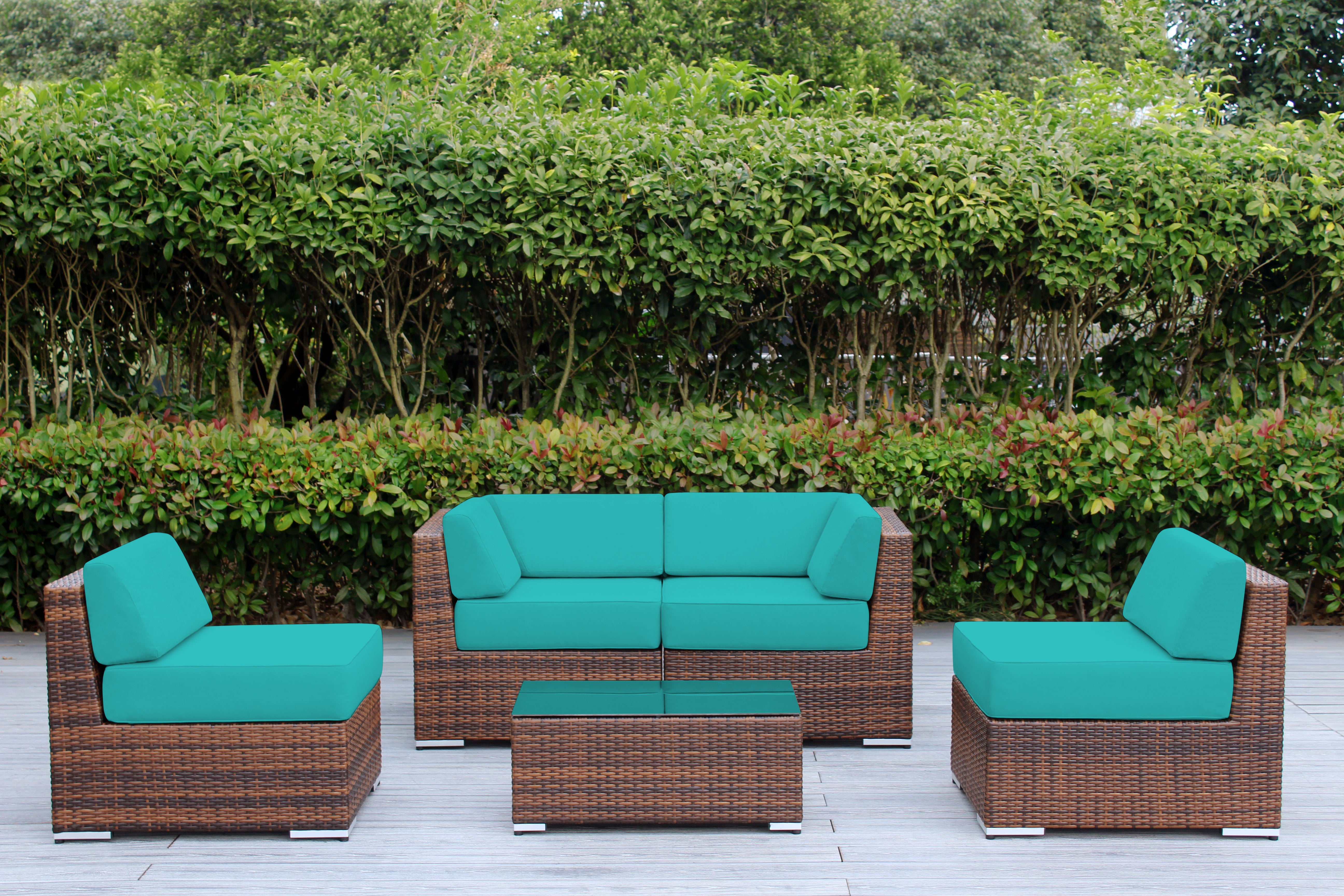 Fully Assembled Rainshield Patio Furniture - Ohana 5 Piece Sectional with 6-inch Water Protected Cushions