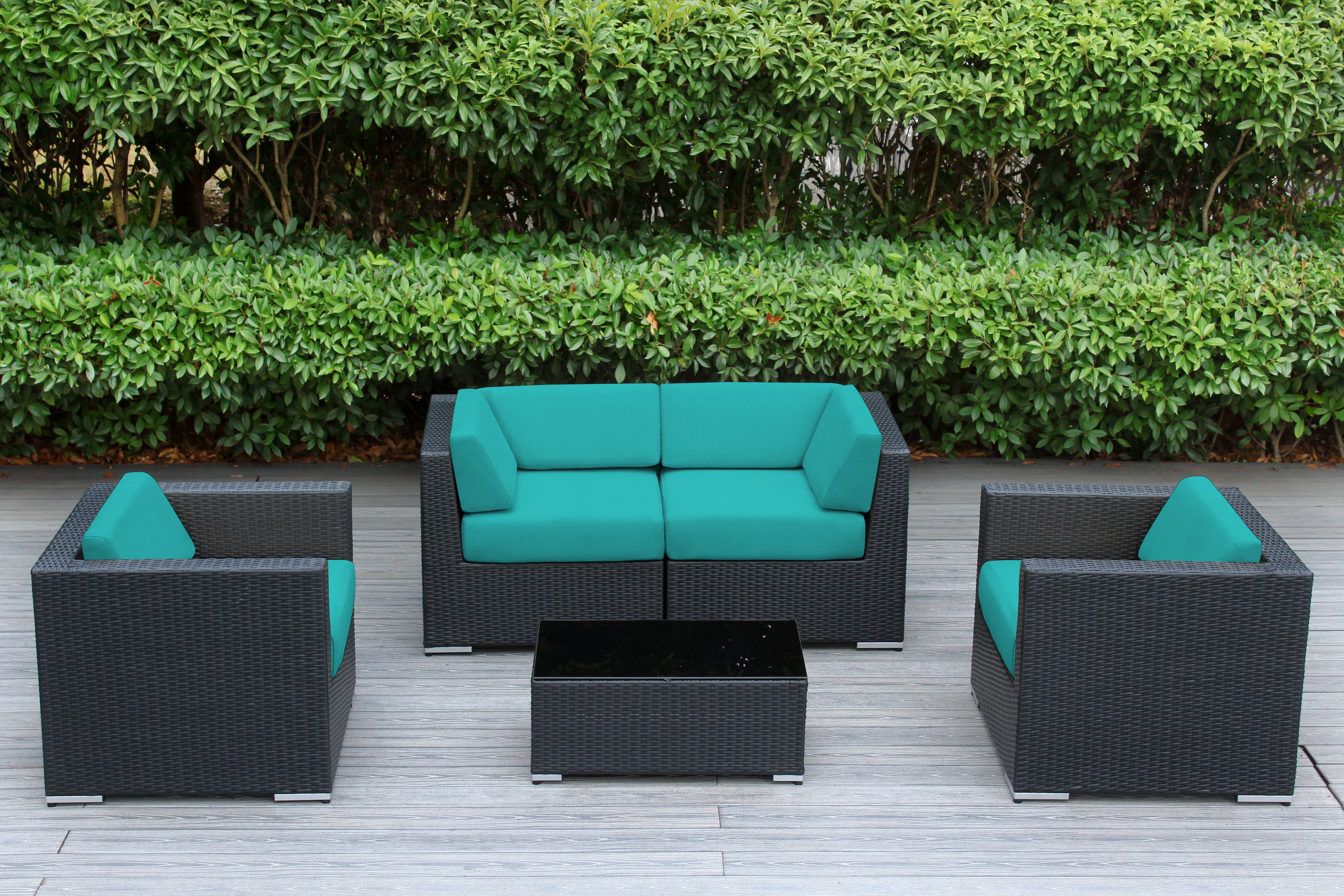 Fully Assembled Rainshield Patio Furniture - Ohana 5 Piece Sectional with Club Chairs and 6-inch Cushions