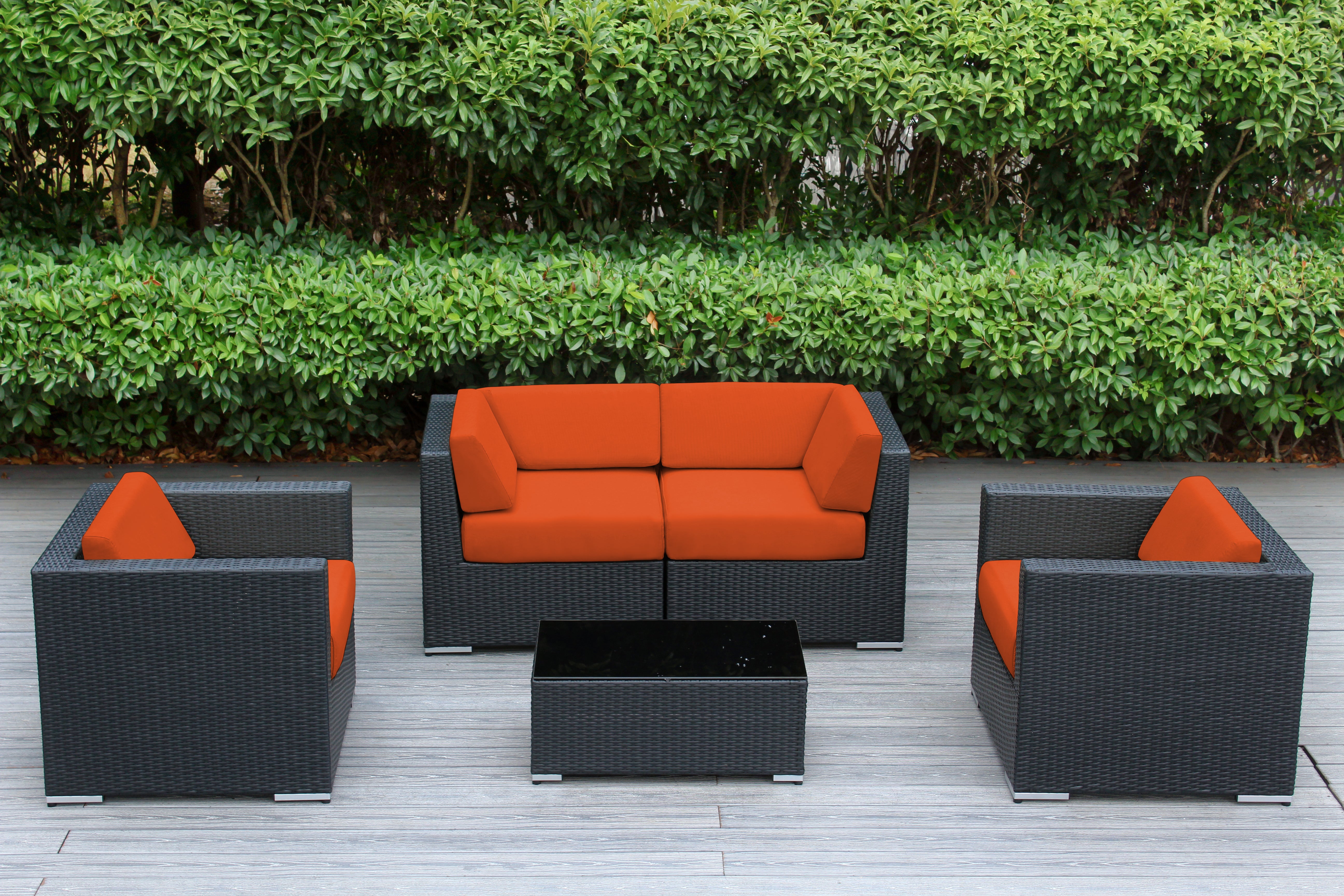 Fully Assembled Rainshield Patio Furniture - Ohana 5 Piece Sectional with Club Chairs and 6-inch Cushions