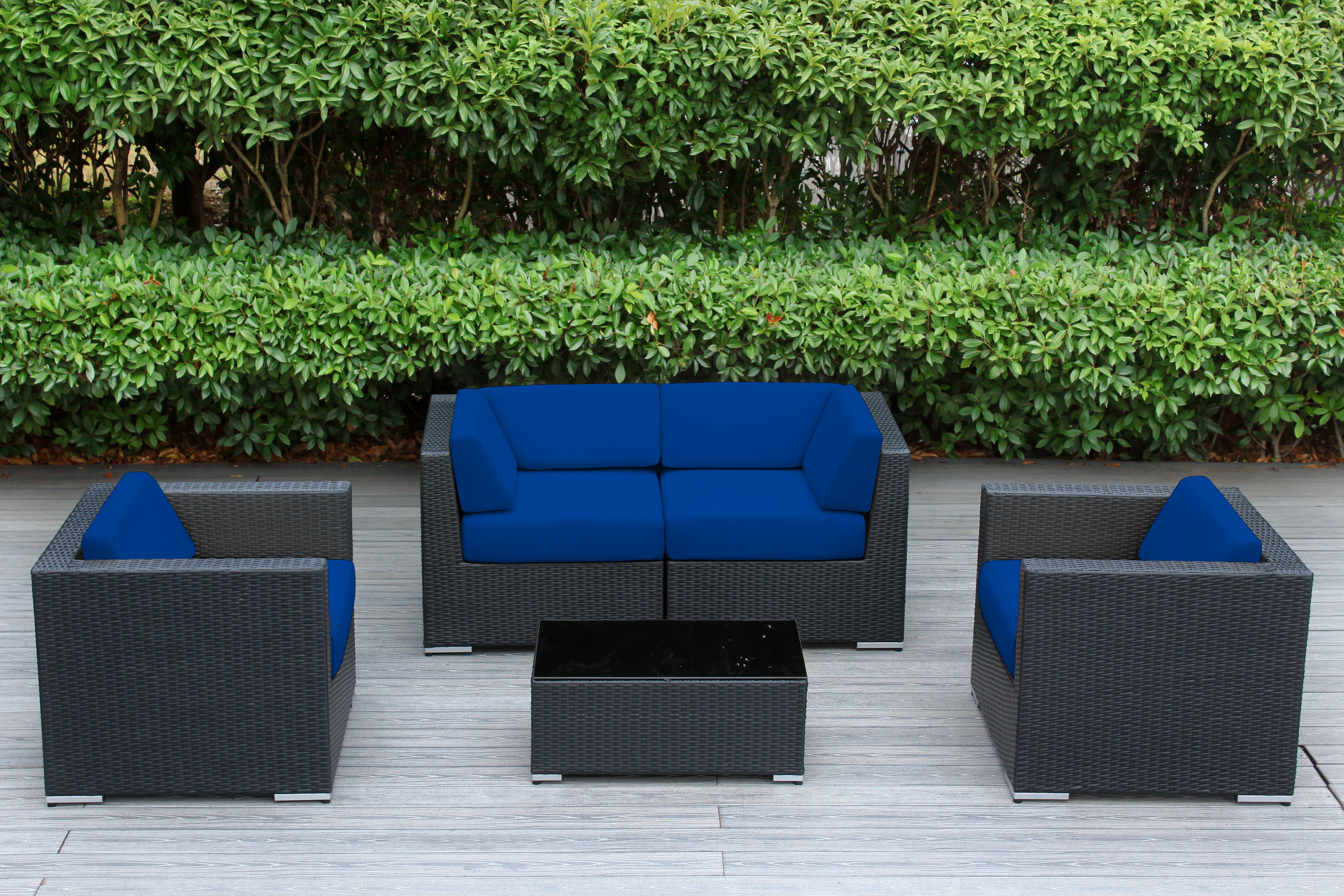 Fully Assembled Rainshield Patio Furniture - Ohana 5 Piece Sectional with Club Chairs and 6-inch Cushions