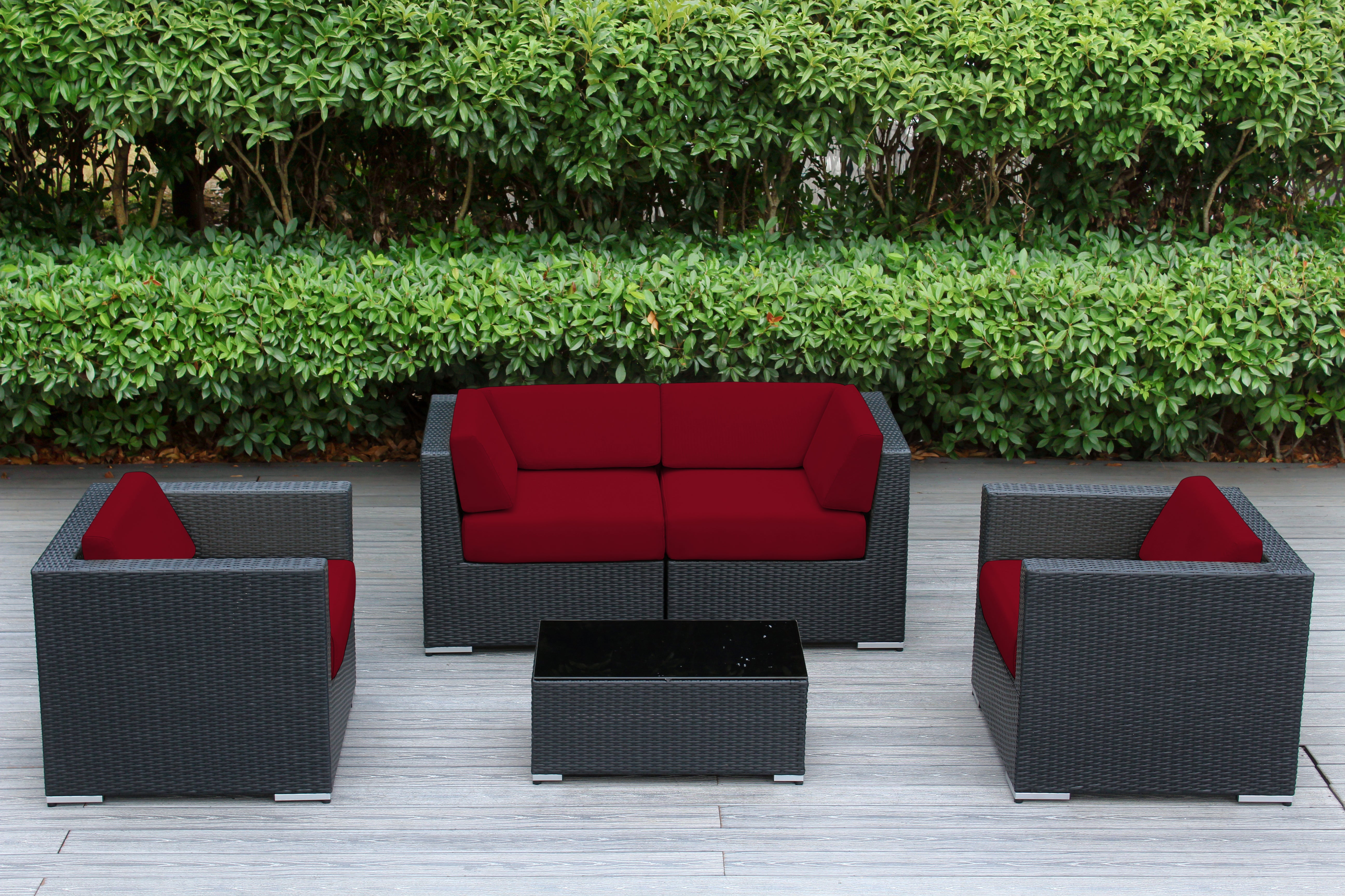Fully Assembled Rainshield Patio Furniture - Ohana 5 Piece Sectional with Club Chairs and 6-inch Cushions