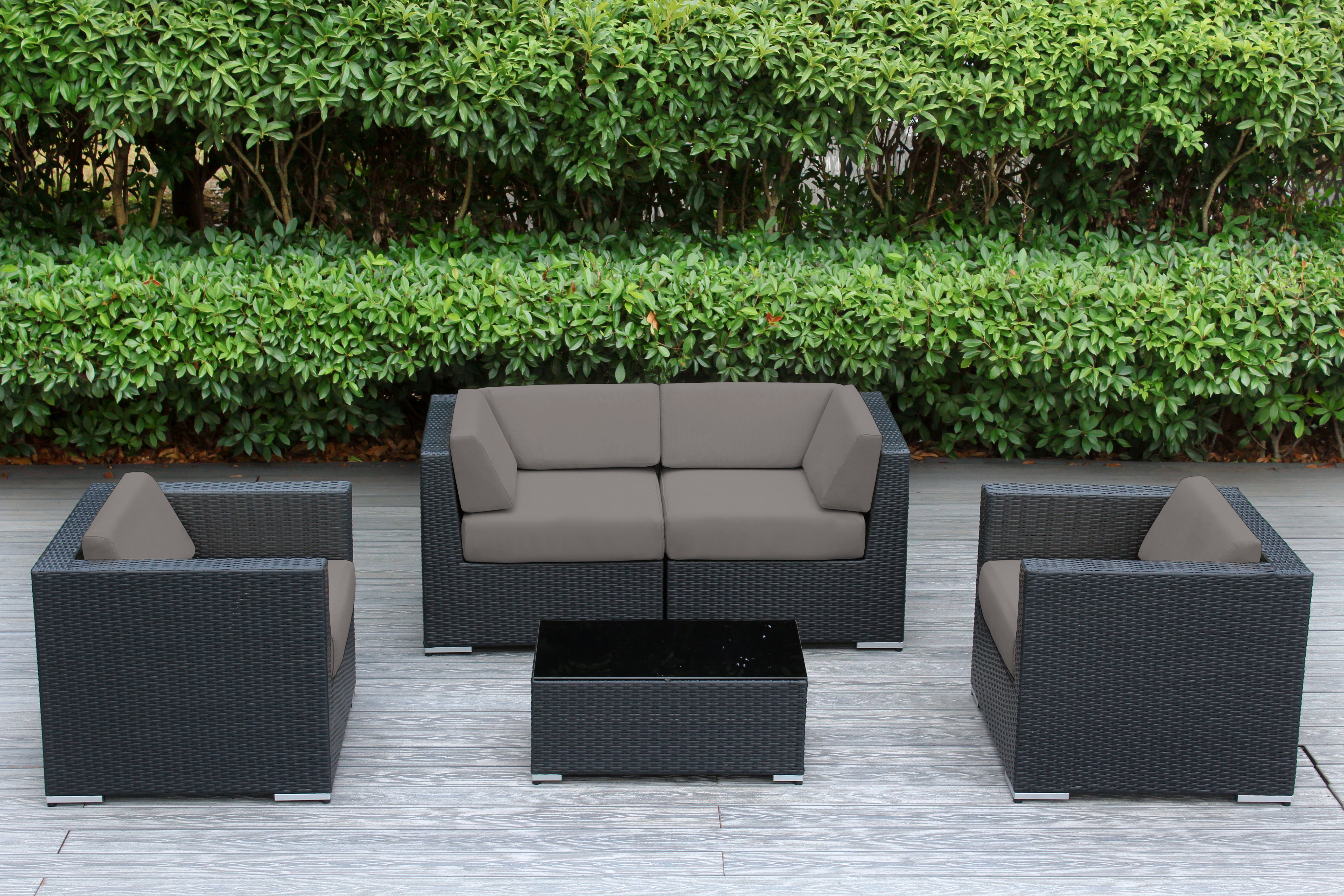 Fully Assembled Rainshield Patio Furniture - Ohana 5 Piece Sectional with Club Chairs and 6-inch Cushions
