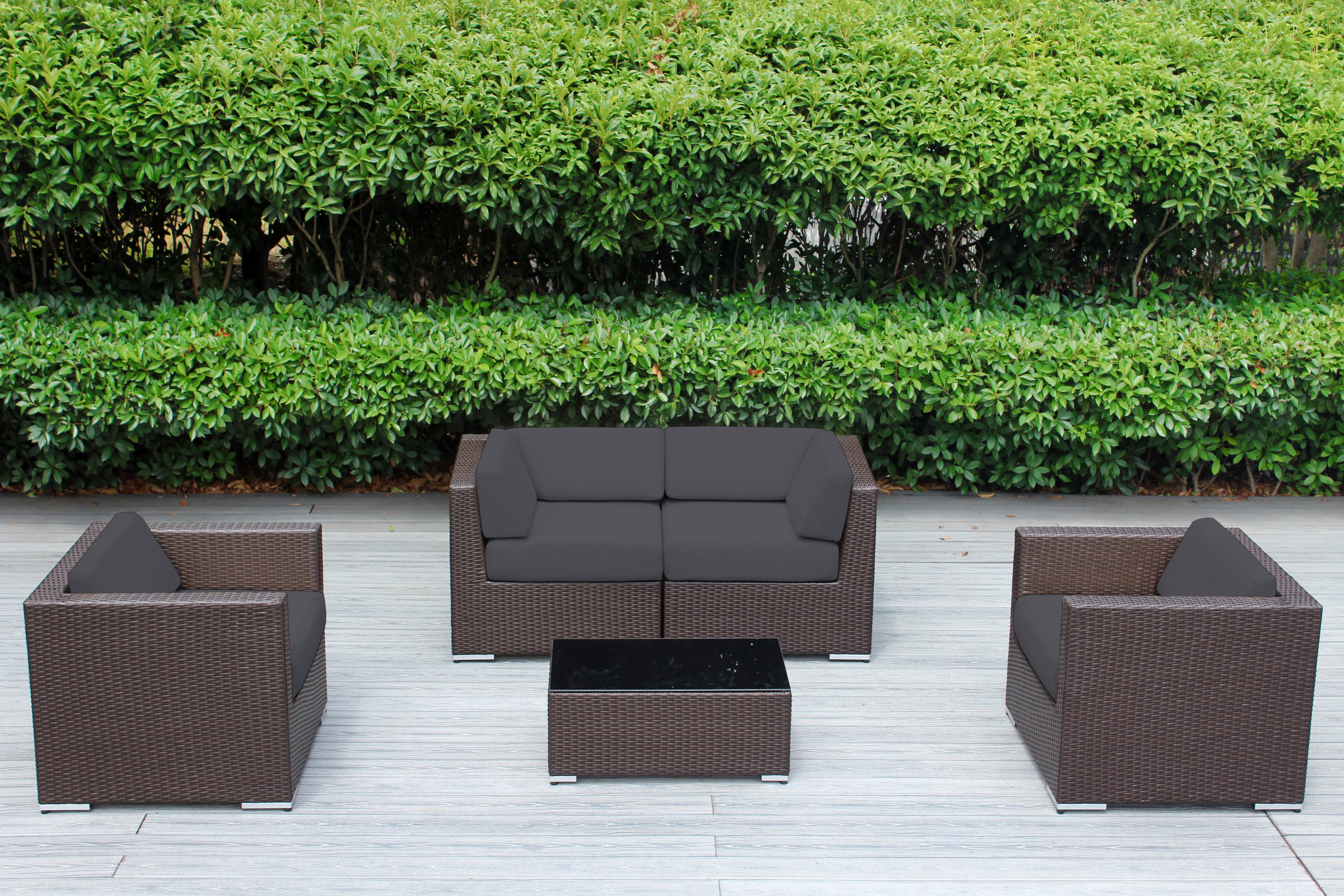 Fully Assembled Rainshield Patio Furniture - Ohana 5 Piece Sectional with Club Chairs and 6-inch Cushions