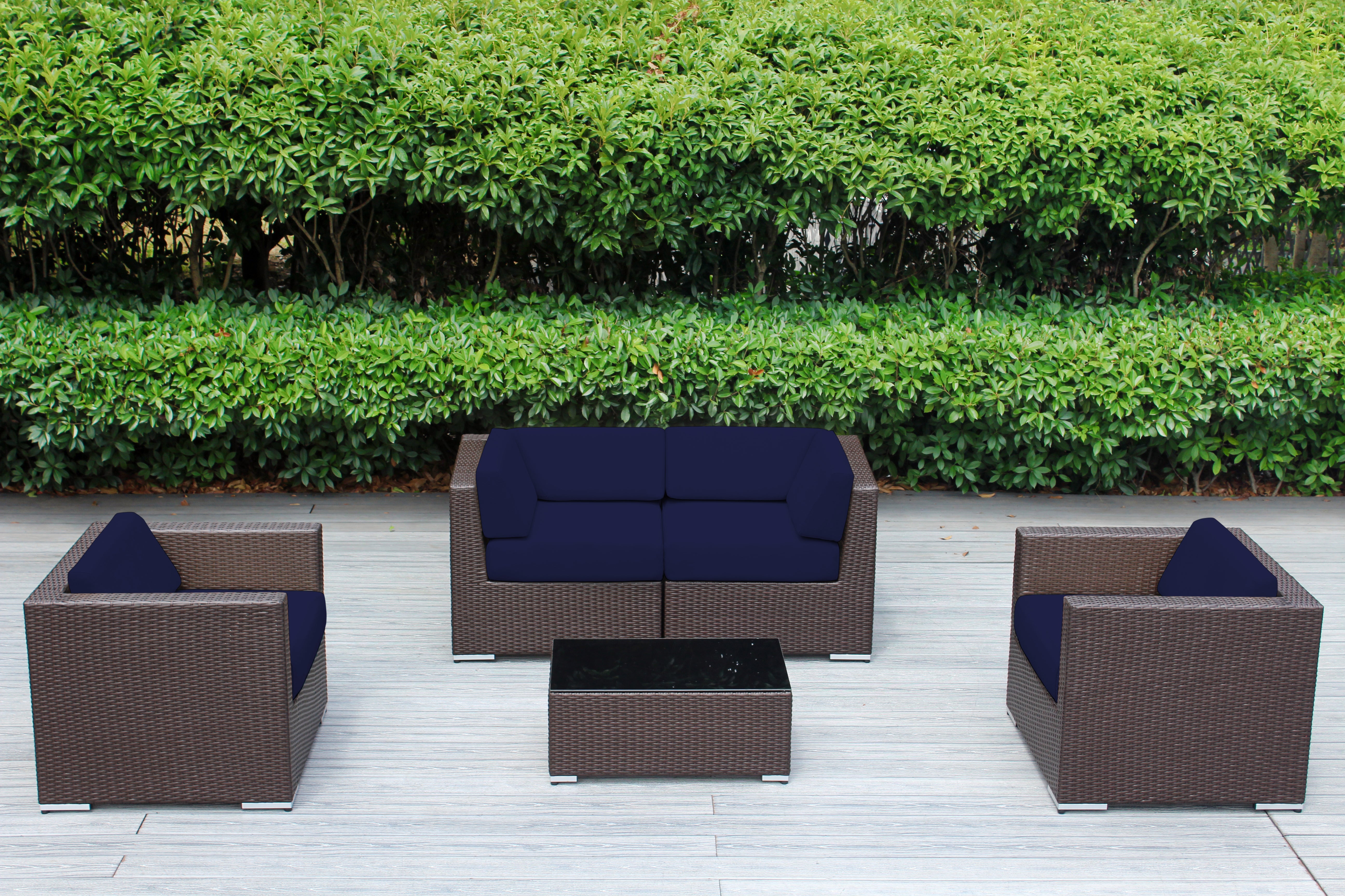 Fully Assembled Rainshield Patio Furniture - Ohana 5 Piece Sectional with Club Chairs and 6-inch Cushions