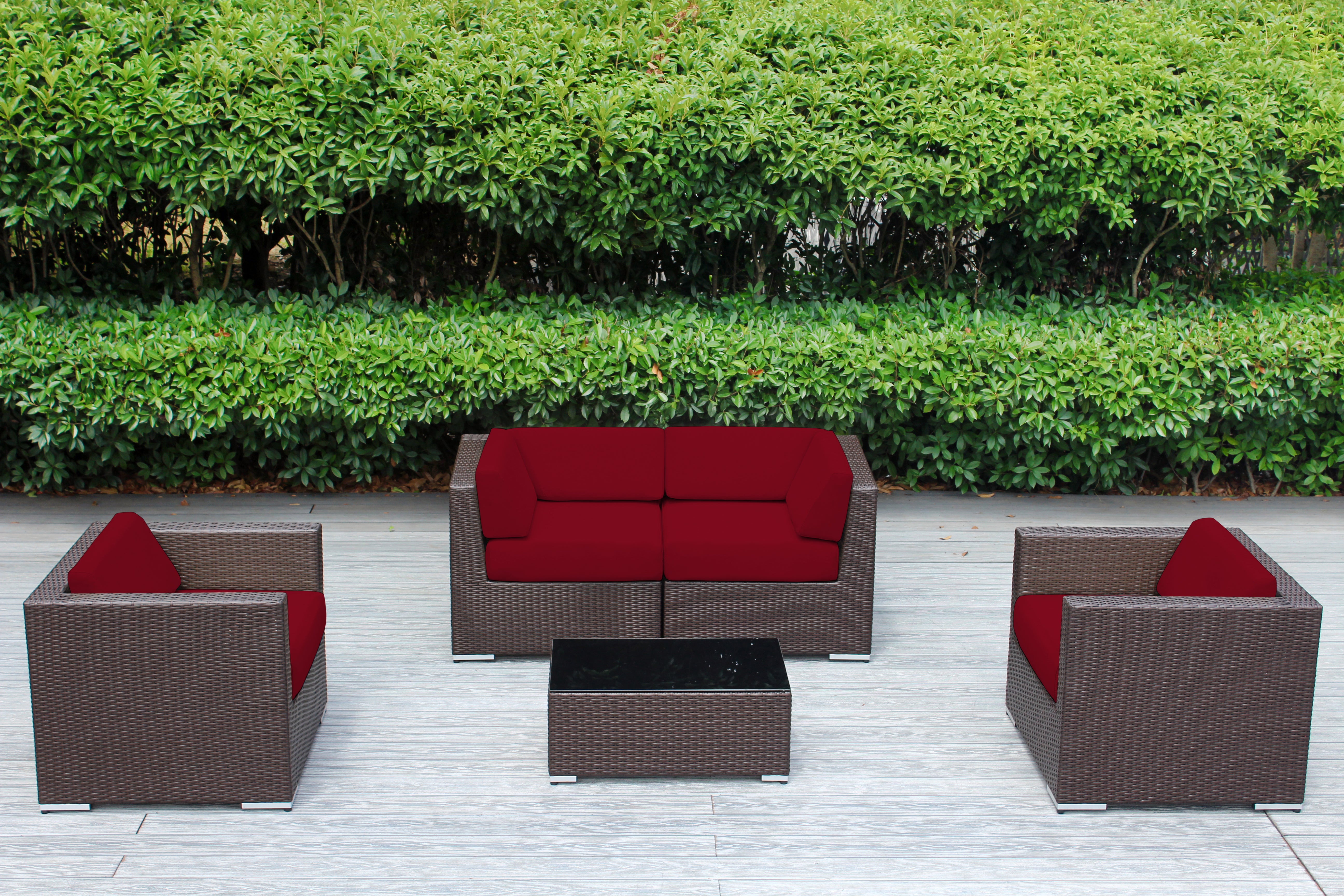 Fully Assembled Rainshield Patio Furniture - Ohana 5 Piece Sectional with Club Chairs and 6-inch Cushions