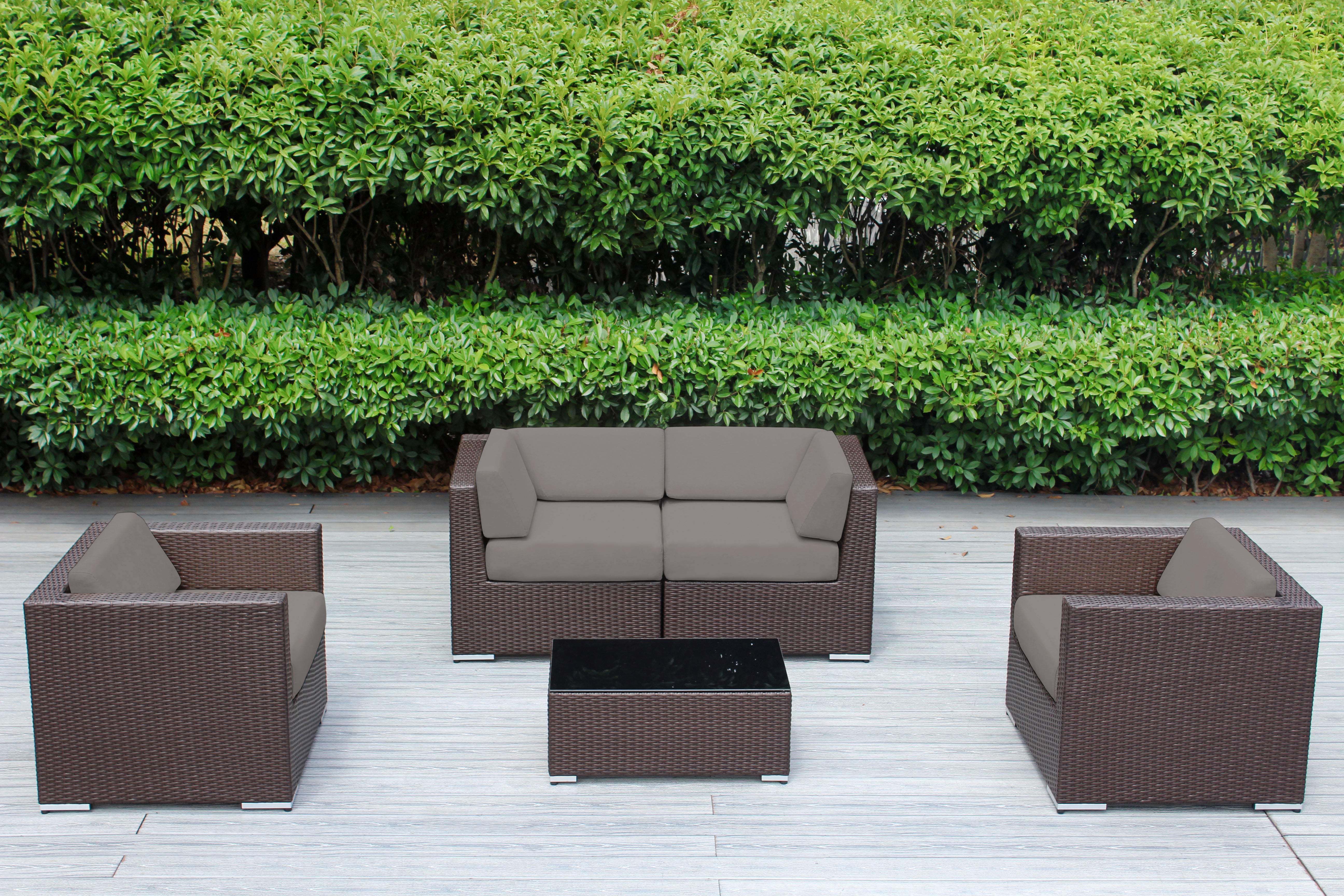 Fully Assembled Rainshield Patio Furniture - Ohana 5 Piece Sectional with Club Chairs and 6-inch Cushions