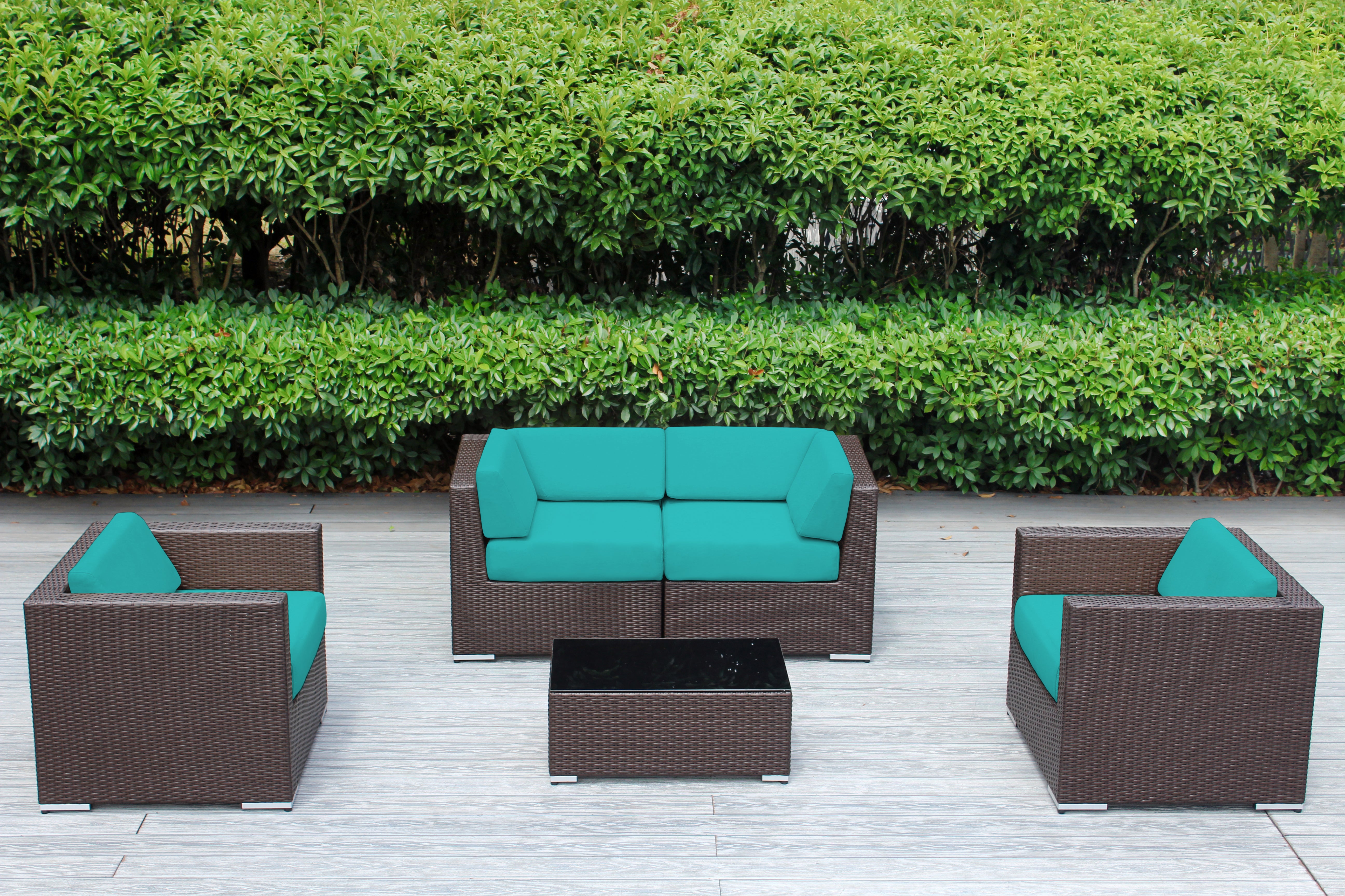 Fully Assembled Rainshield Patio Furniture - Ohana 5 Piece Sectional with Club Chairs and 6-inch Cushions