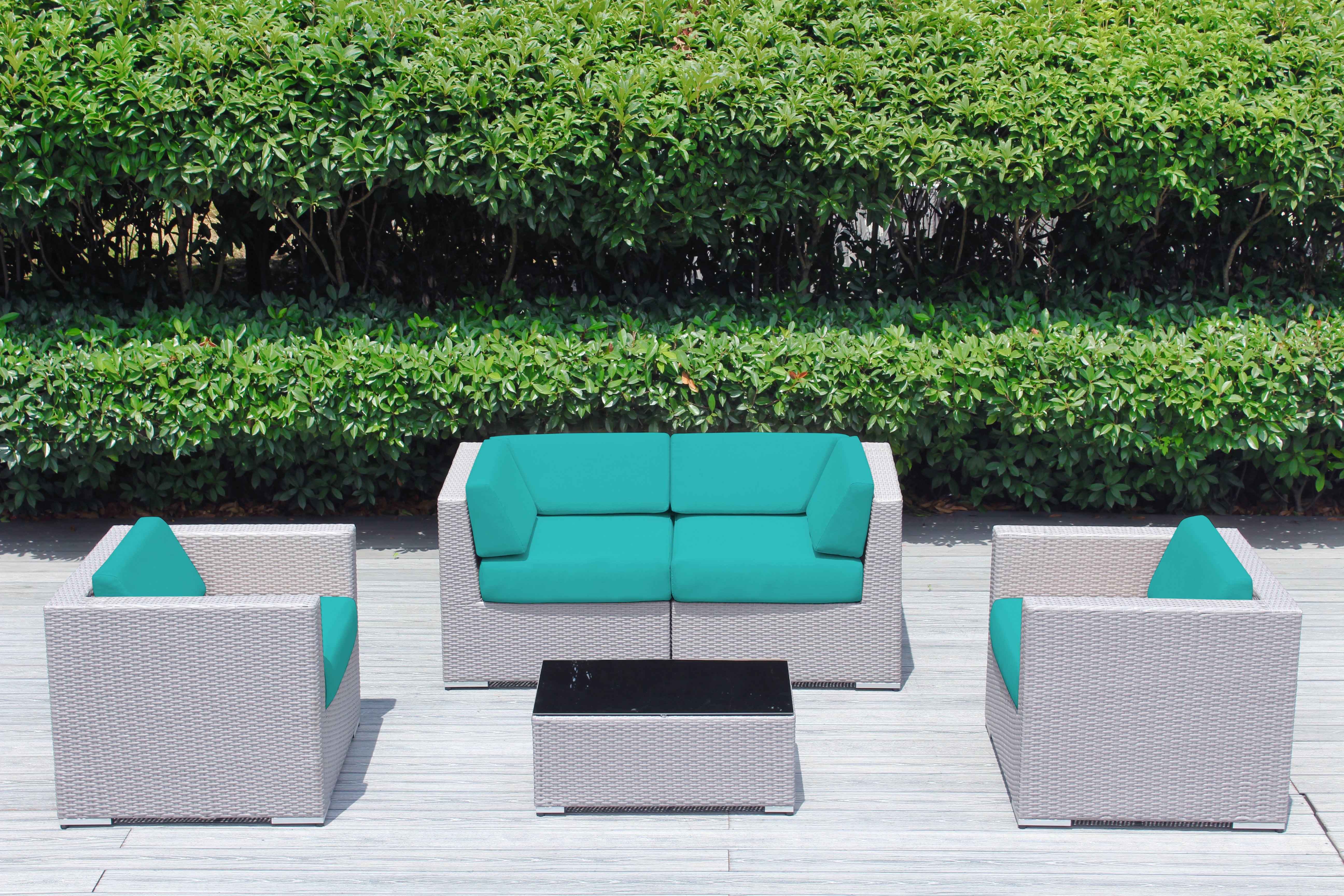 Fully Assembled Rainshield Patio Furniture - Ohana 5 Piece Sectional with Club Chairs and 6-inch Cushions