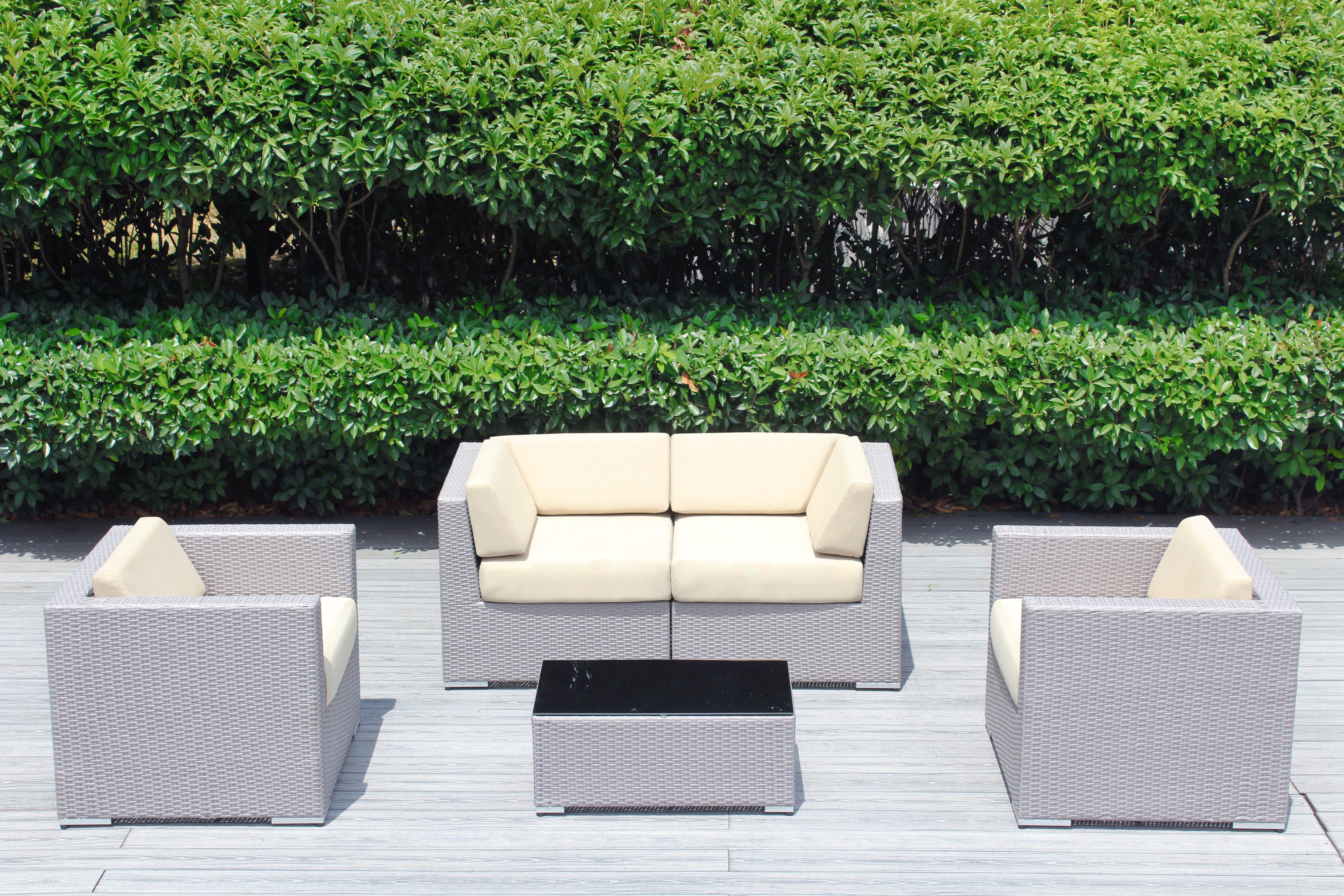 Fully Assembled Rainshield Patio Furniture - Ohana 5 Piece Sectional with Club Chairs and 6-inch Cushions