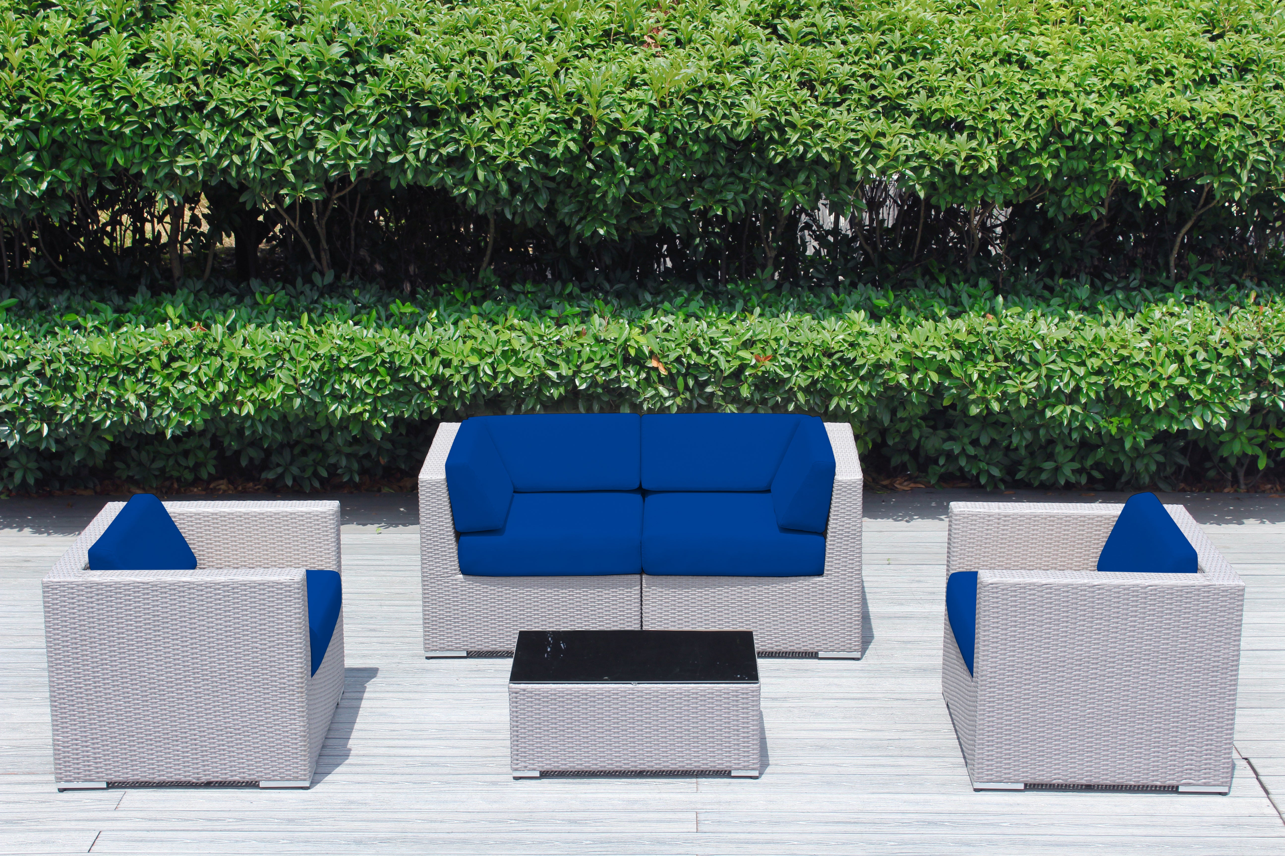 Fully Assembled Rainshield Patio Furniture - Ohana 5 Piece Sectional with Club Chairs and 6-inch Cushions