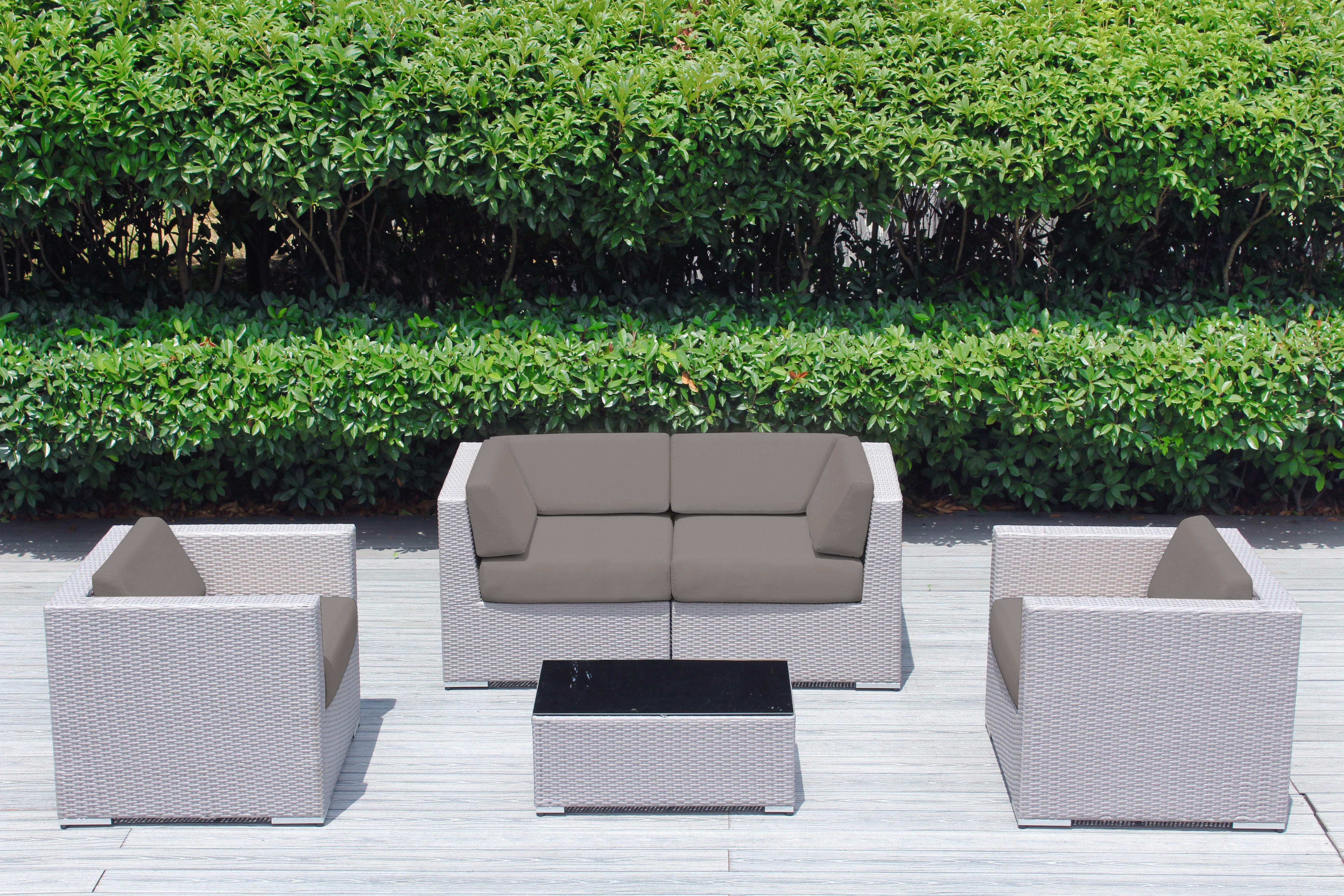 Fully Assembled Rainshield Patio Furniture - Ohana 5 Piece Sectional with Club Chairs and 6-inch Cushions