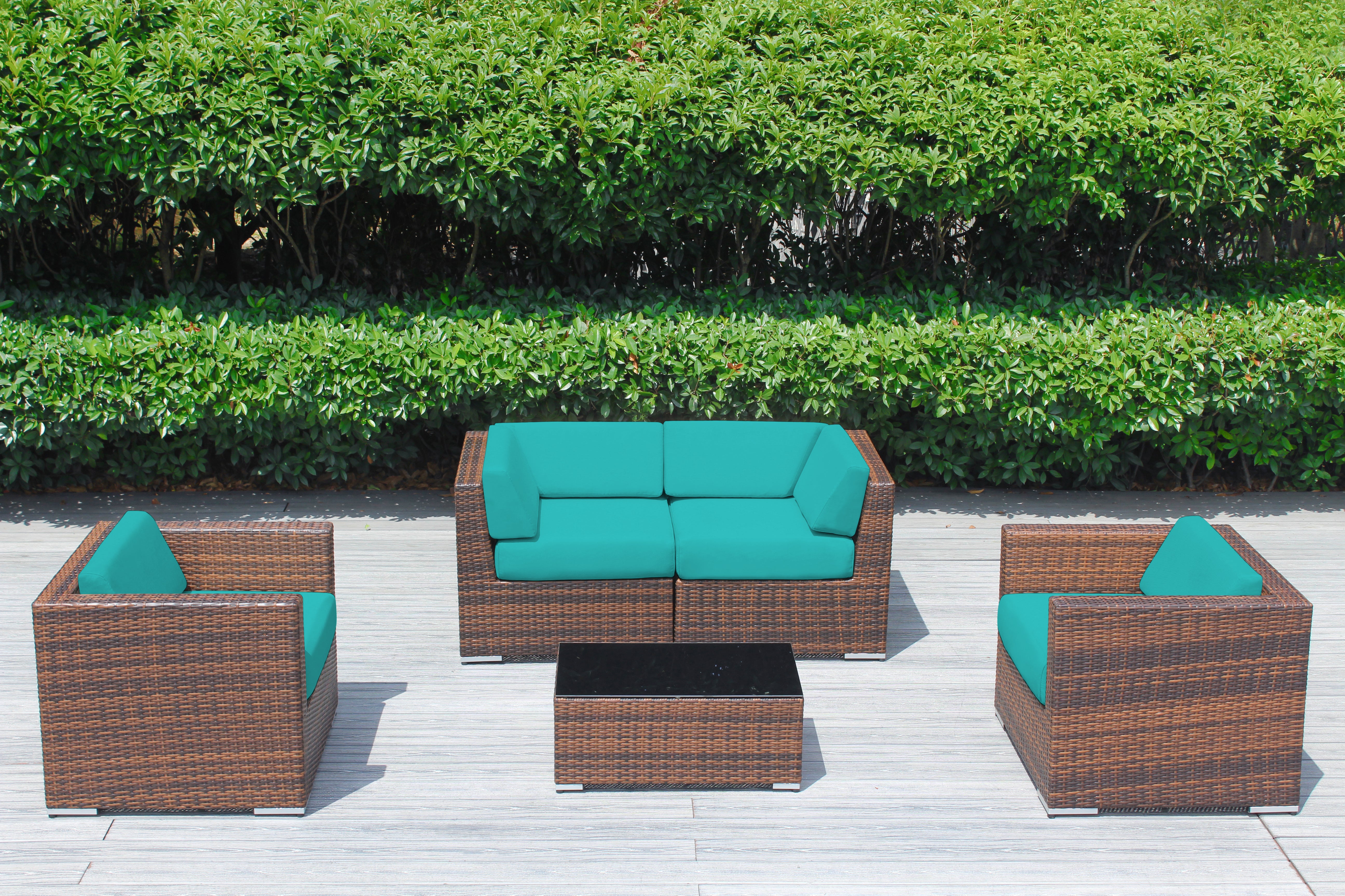 Fully Assembled Rainshield Patio Furniture - Ohana 5 Piece Sectional with Club Chairs and 6-inch Cushions