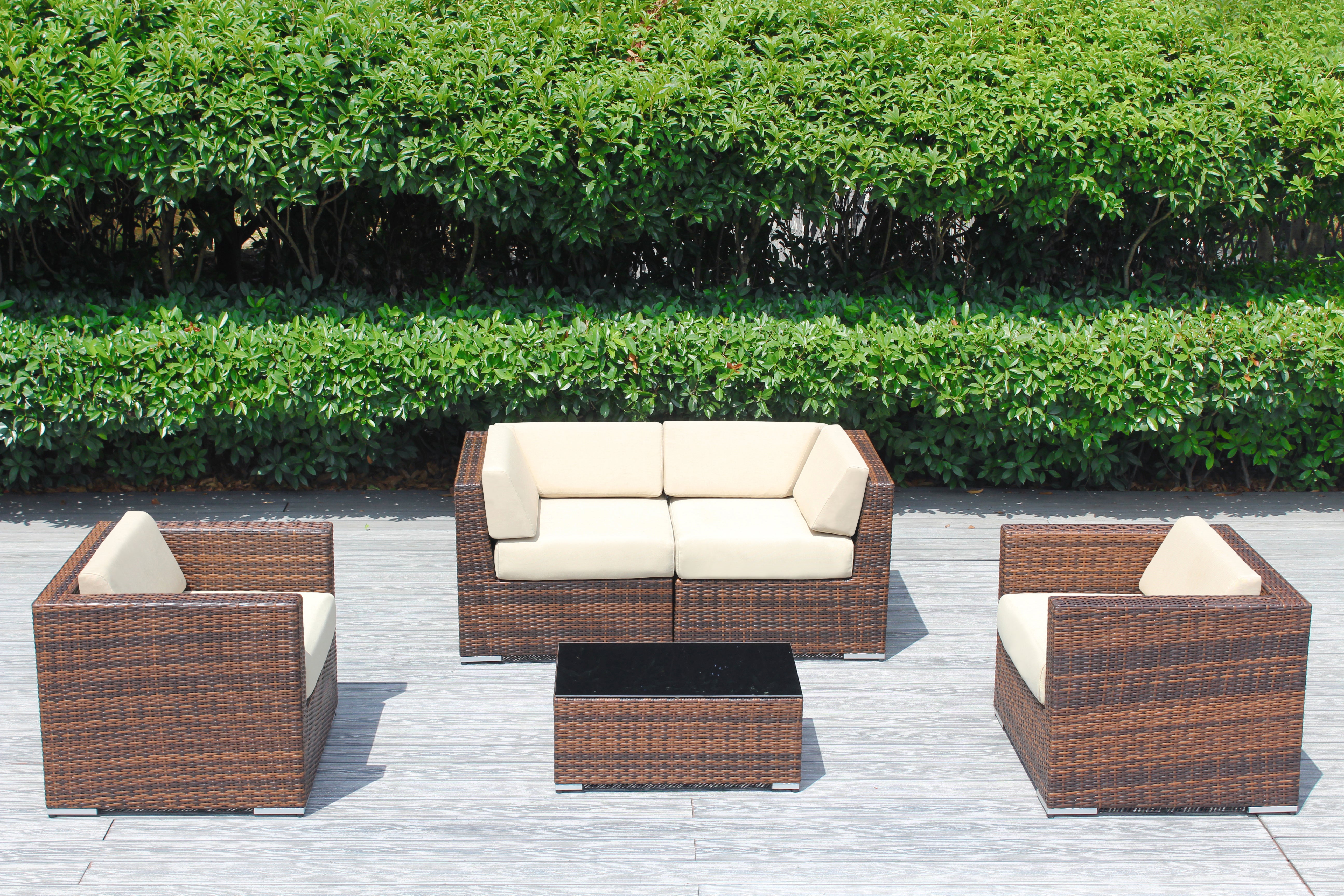 Fully Assembled Rainshield Patio Furniture - Ohana 5 Piece Sectional with Club Chairs and 6-inch Cushions