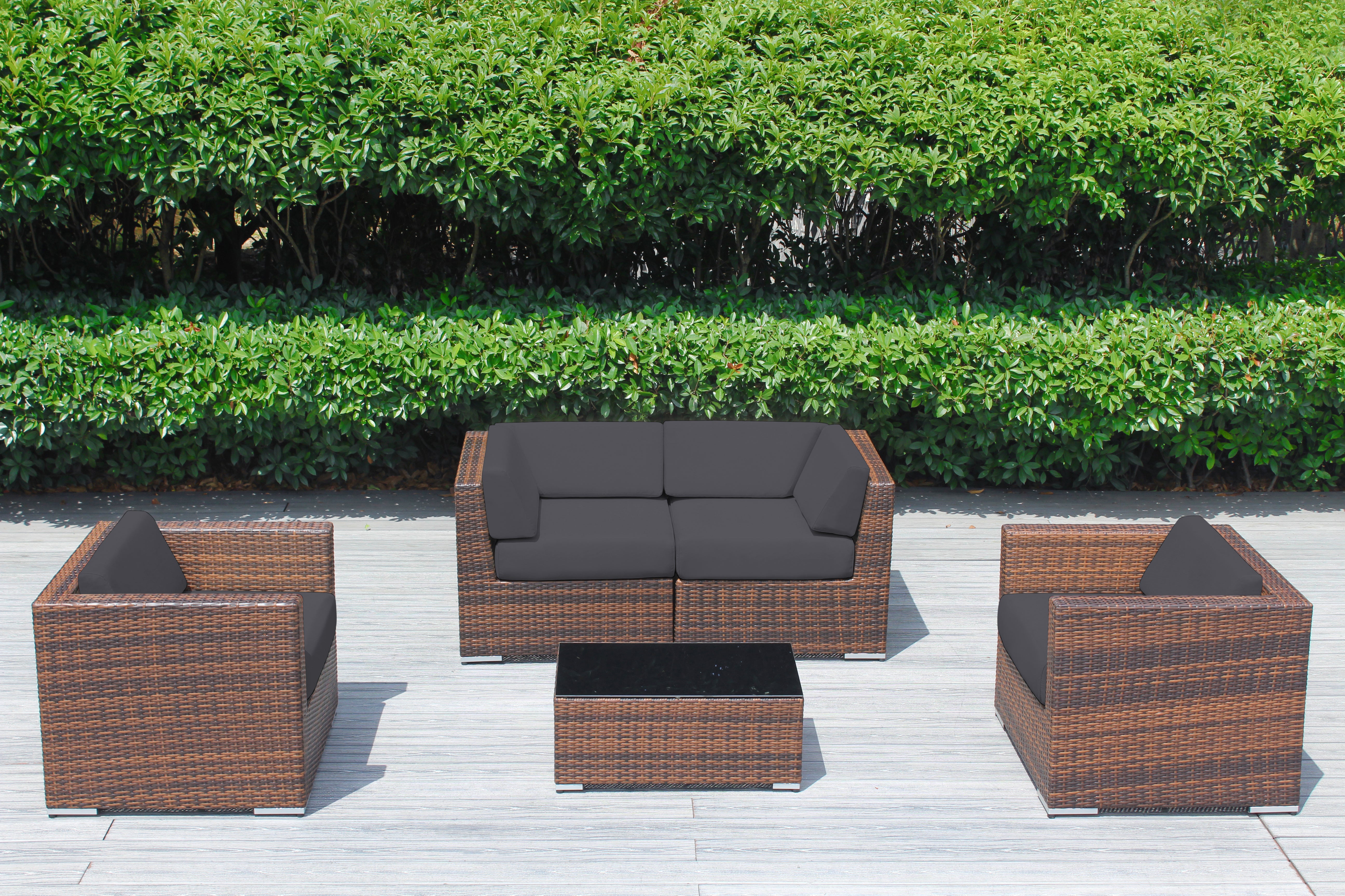 Fully Assembled Rainshield Patio Furniture - Ohana 5 Piece Sectional with Club Chairs and 6-inch Cushions