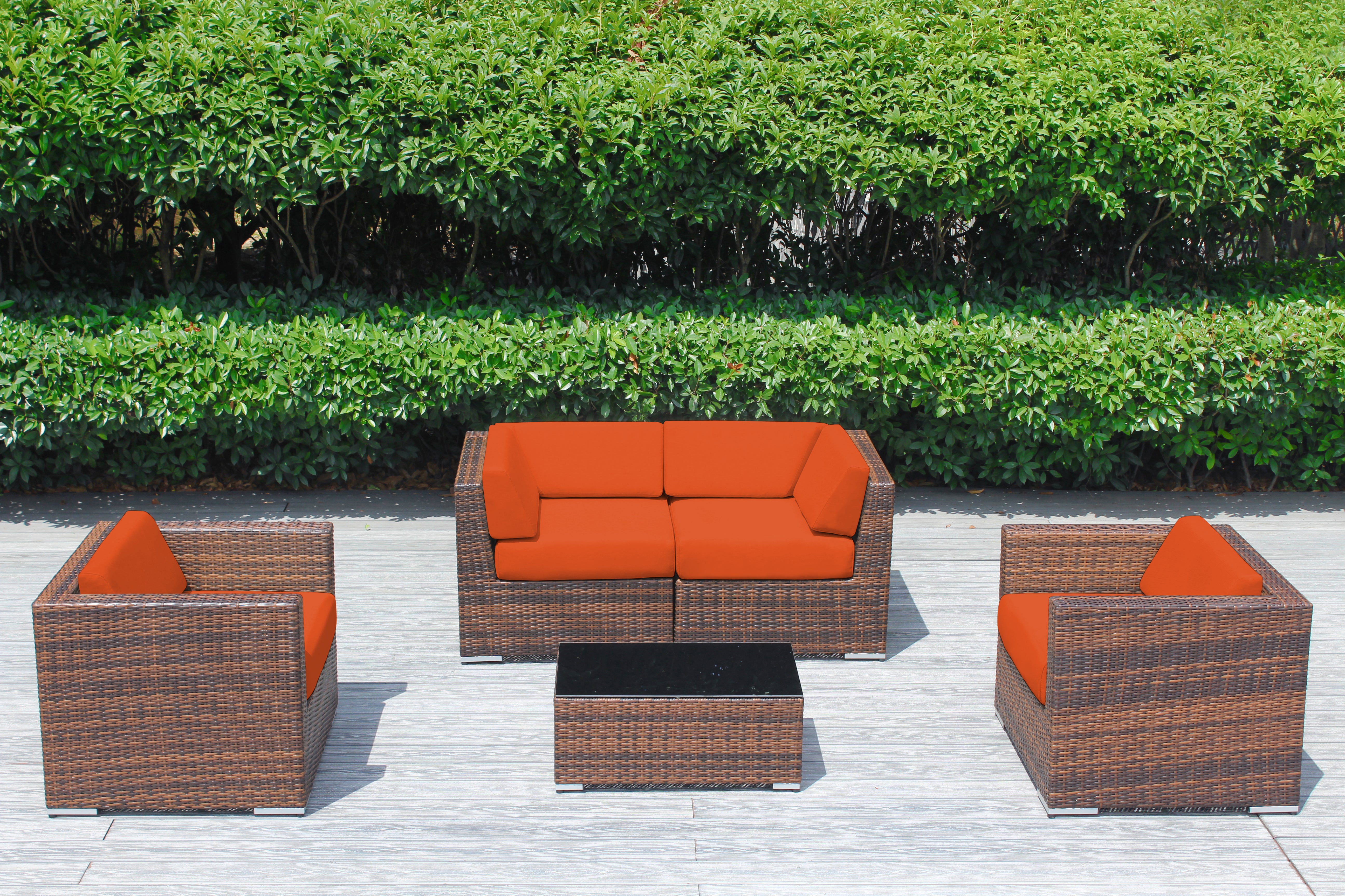 Fully Assembled Rainshield Patio Furniture - Ohana 5 Piece Sectional with Club Chairs and 6-inch Cushions
