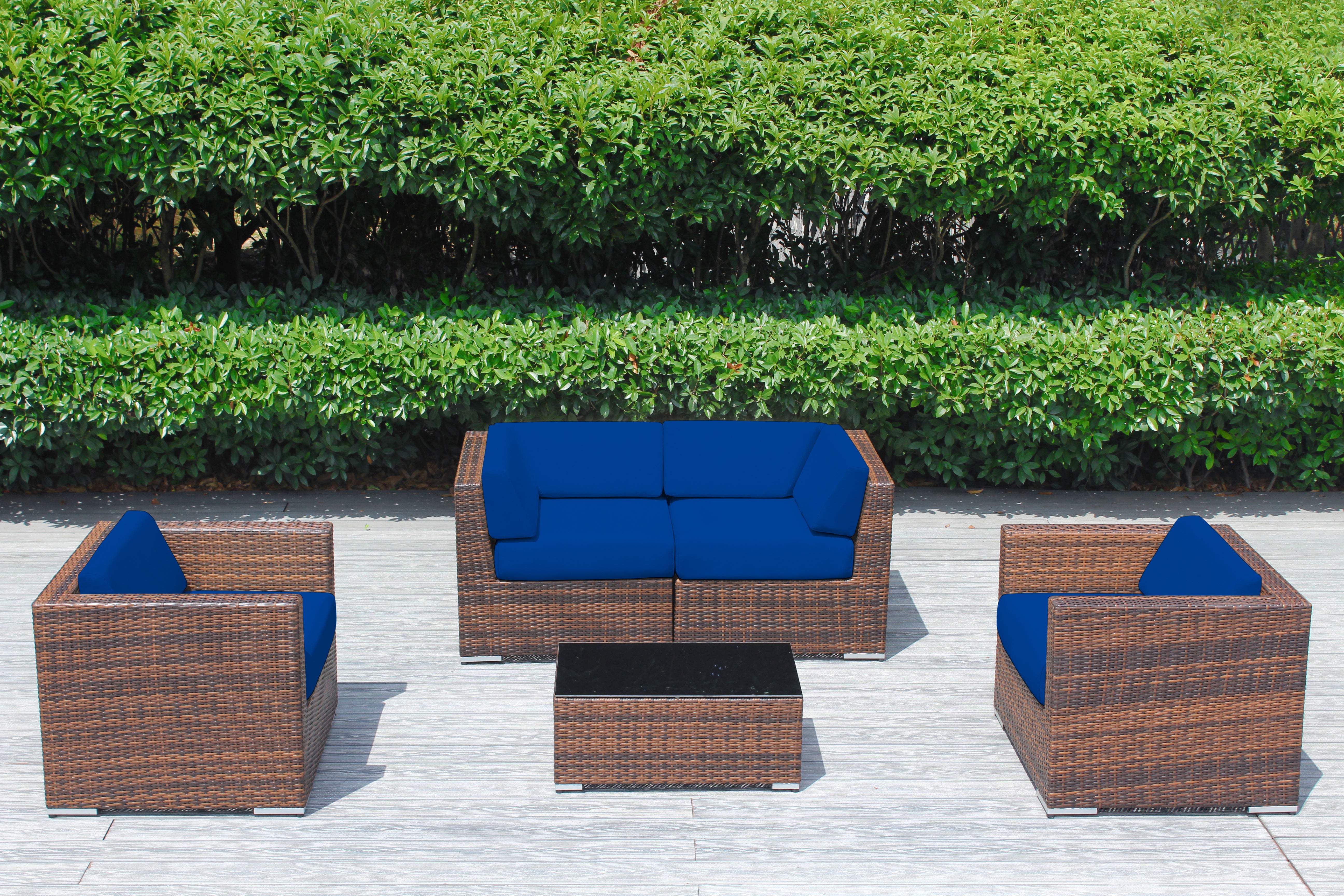 Fully Assembled Rainshield Patio Furniture - Ohana 5 Piece Sectional with Club Chairs and 6-inch Cushions