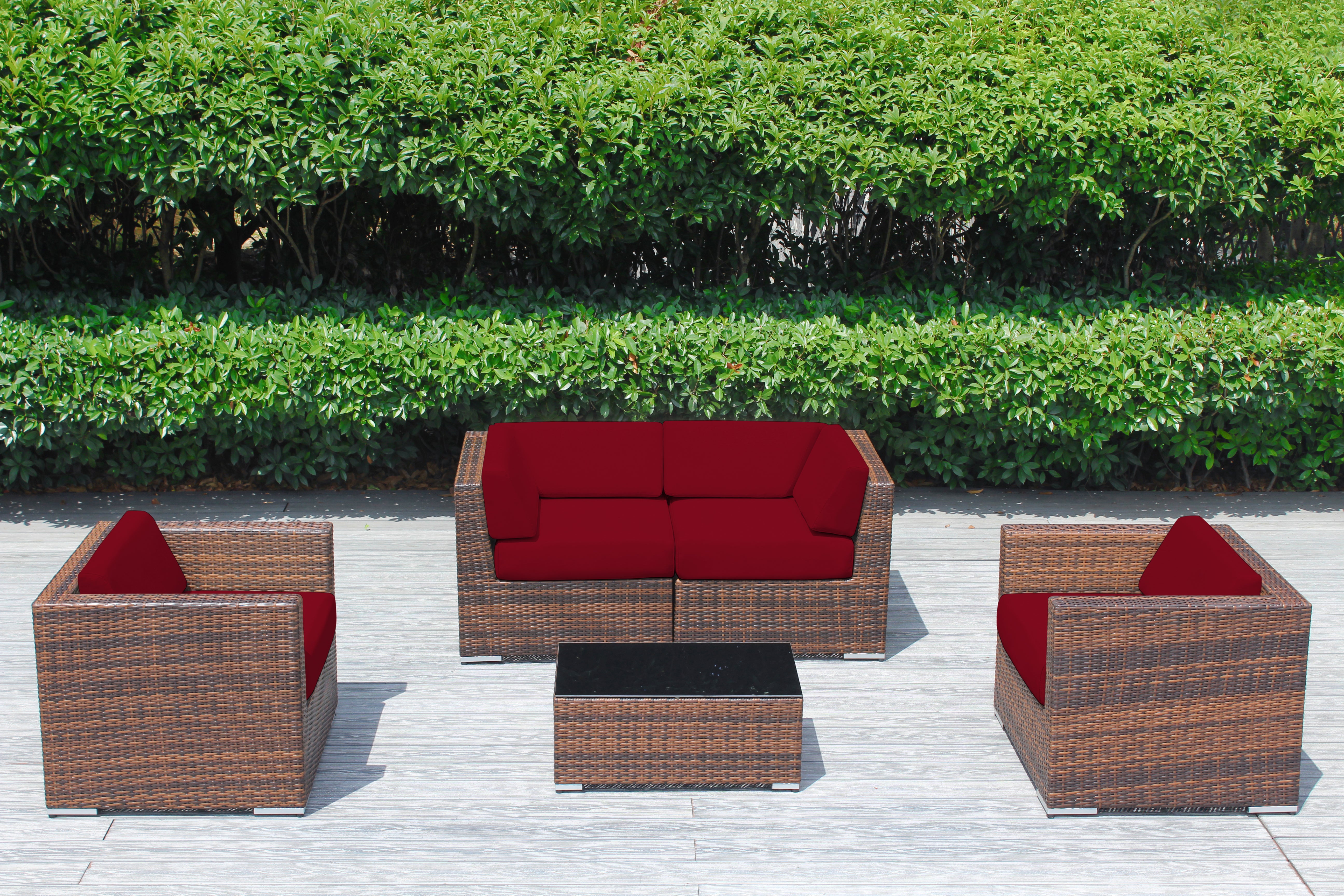 Fully Assembled Rainshield Patio Furniture - Ohana 5 Piece Sectional with Club Chairs and 6-inch Cushions