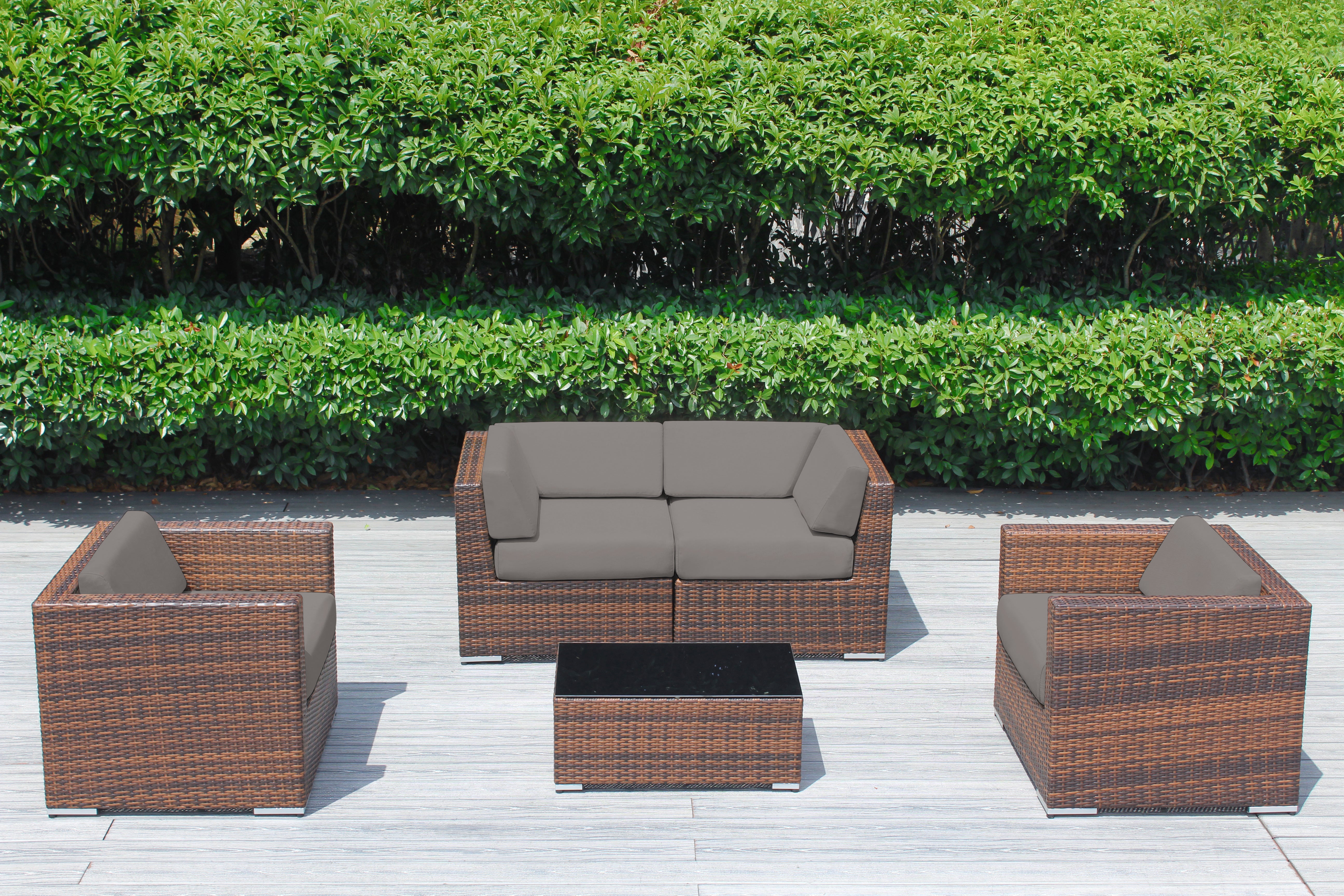 Fully Assembled Rainshield Patio Furniture - Ohana 5 Piece Sectional with Club Chairs and 6-inch Cushions