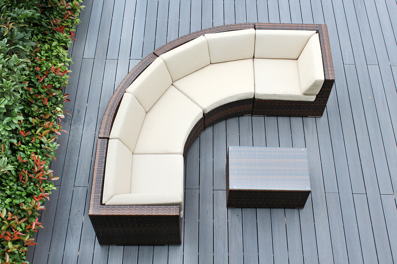 Fully Assembled Rainshield Patio Furniture - Ohana 5 Piece Curved Seating Set with 6" Rainshield Cushions