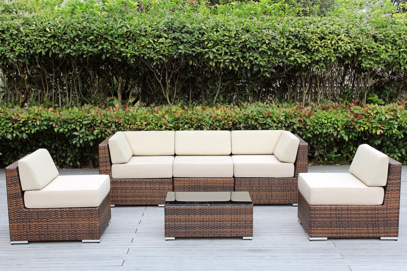 Fully Assembled Rainshield Patio Furniture - Ohana 6 Piece Outdoor Sectional with 6-inch Water Protected Cushions
