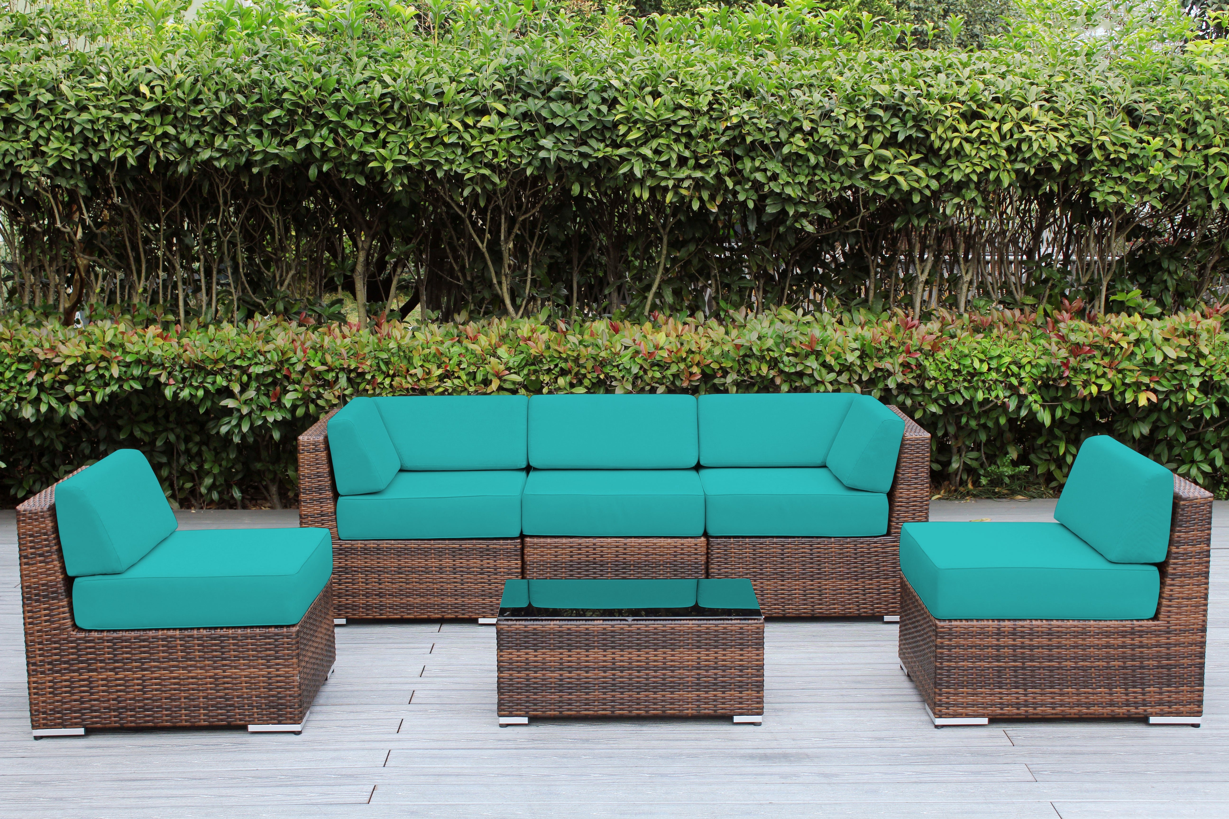 Fully Assembled Rainshield Patio Furniture - Ohana 6 Piece Outdoor Sectional with 6-inch Water Protected Cushions