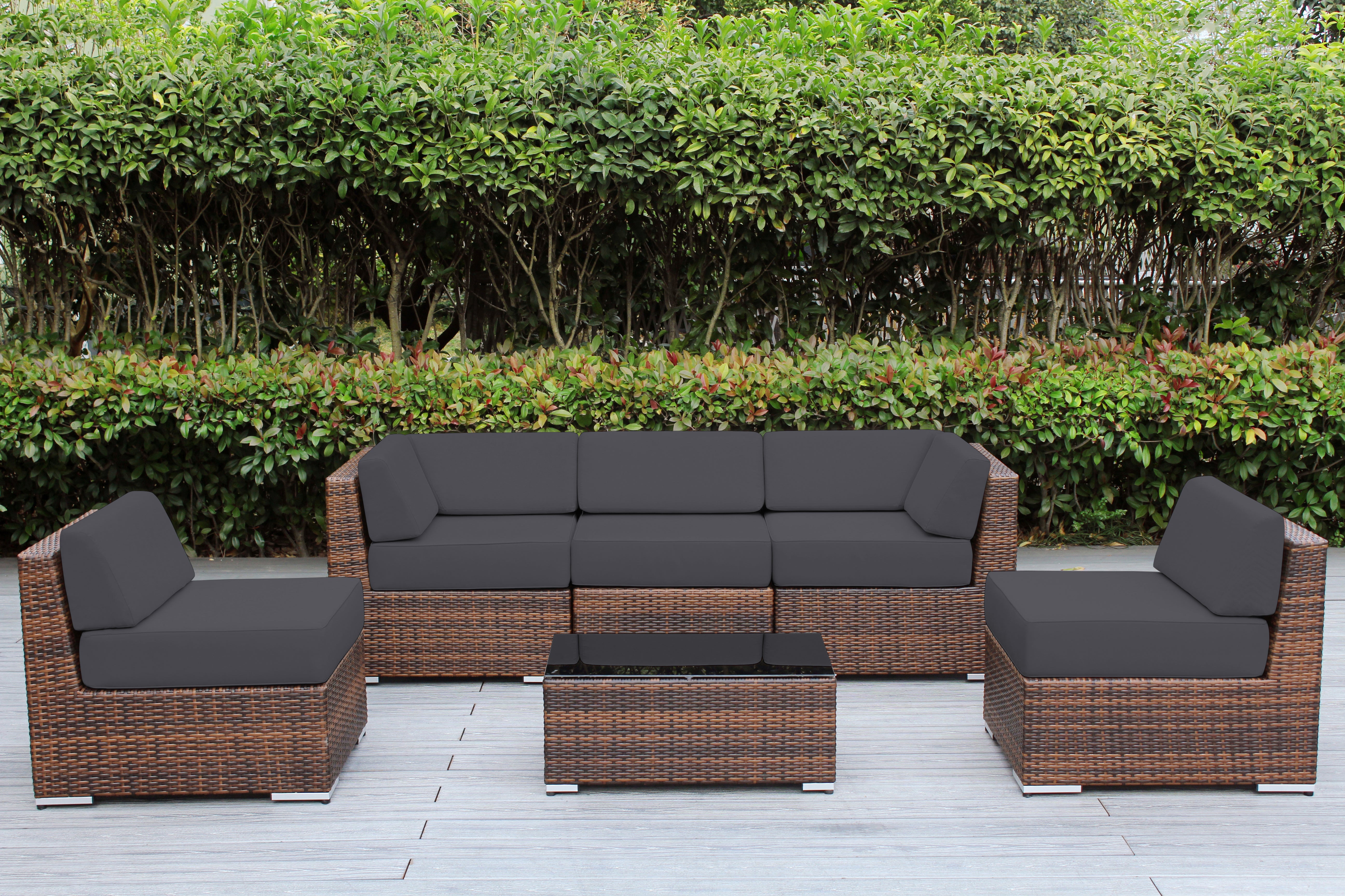 Fully Assembled Rainshield Patio Furniture - Ohana 6 Piece Outdoor Sectional with 6-inch Water Protected Cushions