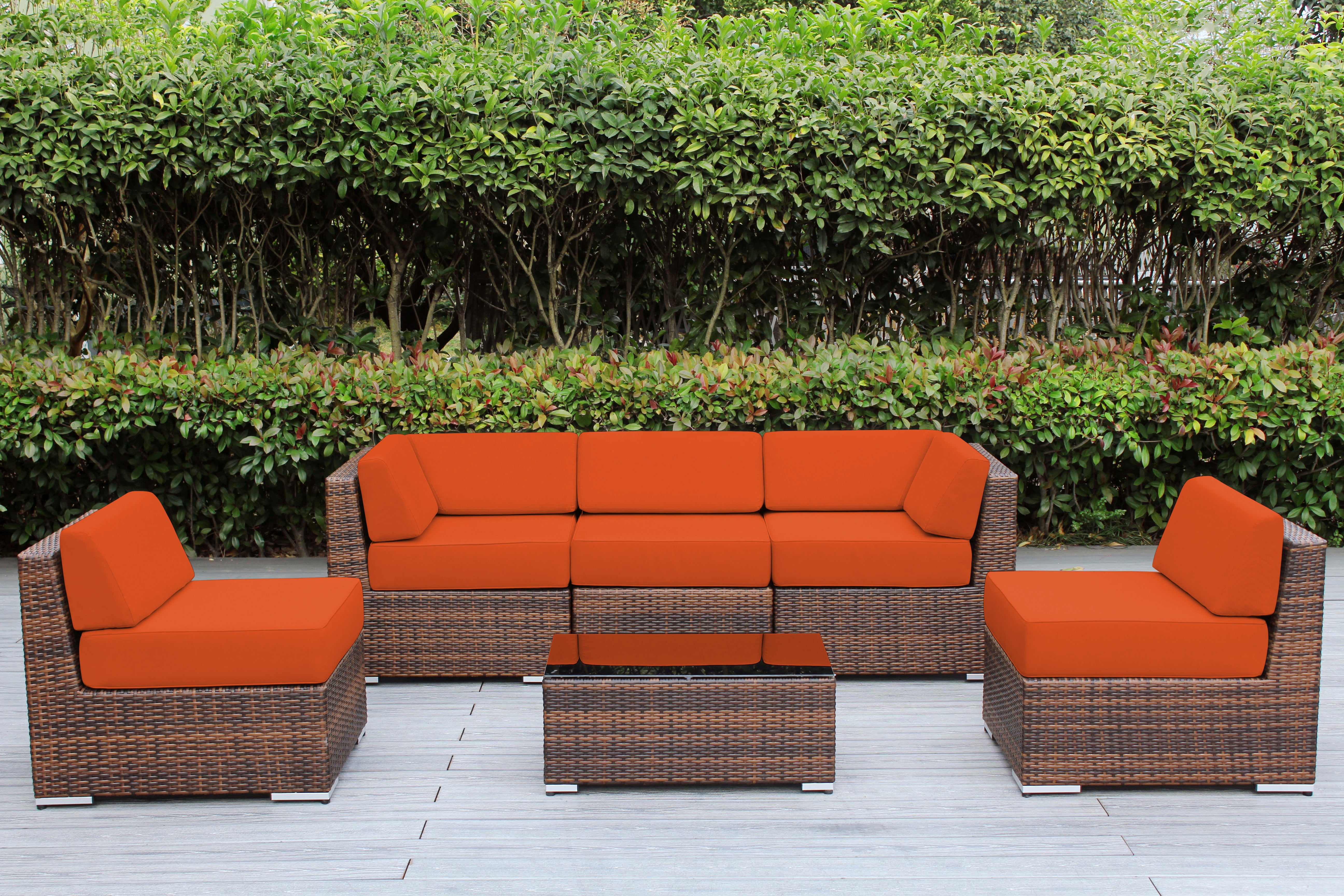Fully Assembled Rainshield Patio Furniture - Ohana 6 Piece Outdoor Sectional with 6-inch Water Protected Cushions