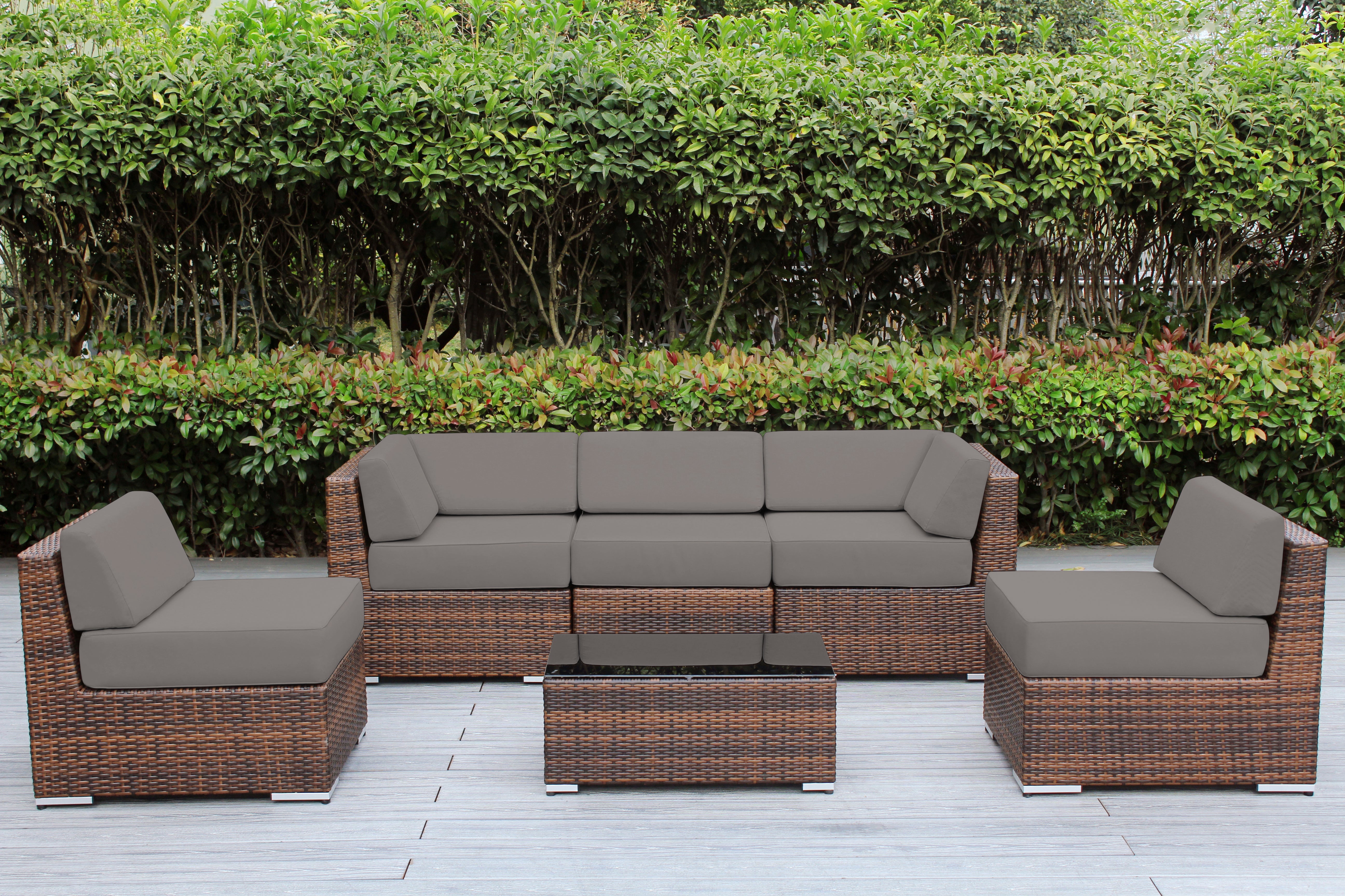 Fully Assembled Rainshield Patio Furniture - Ohana 6 Piece Outdoor Sectional with 6-inch Water Protected Cushions