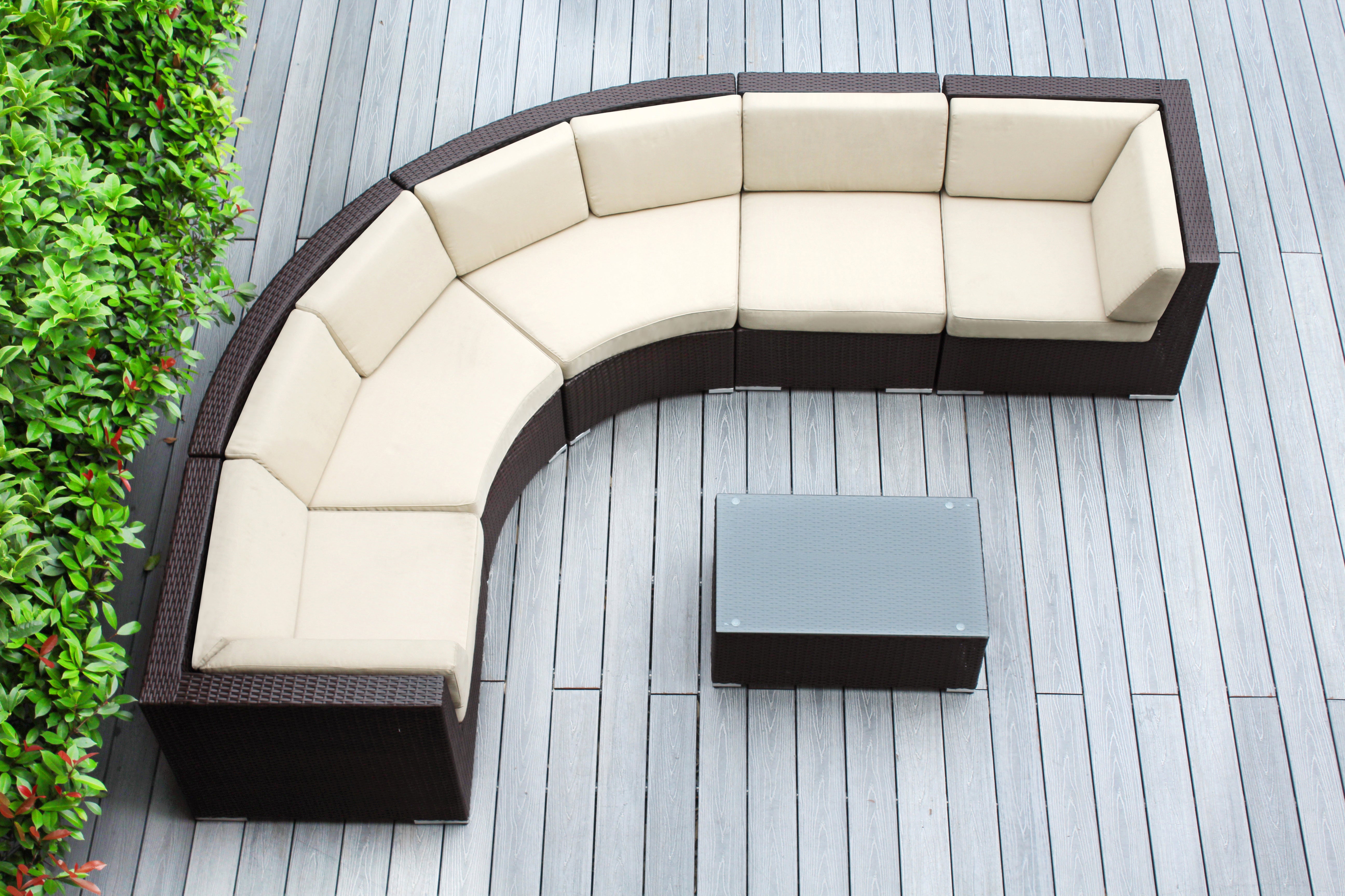 Fully Assembled Rainshield Patio Furniture - Ohana 6 Piece Curved Seating Set with 6" Rainshield Cushions
