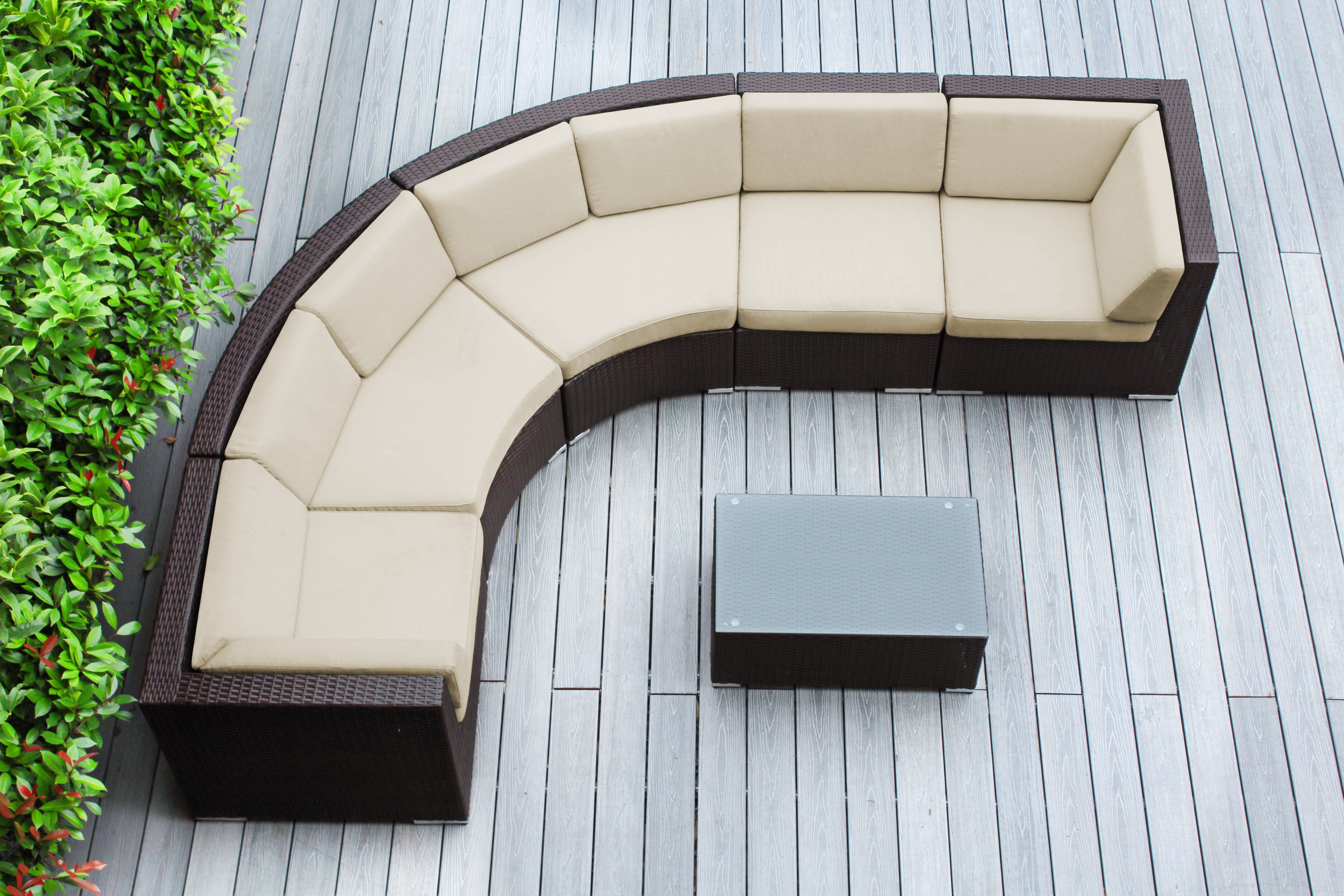 Fully Assembled Rainshield Patio Furniture - Ohana 6 Piece Curved Seating Set with 6" Rainshield Cushions