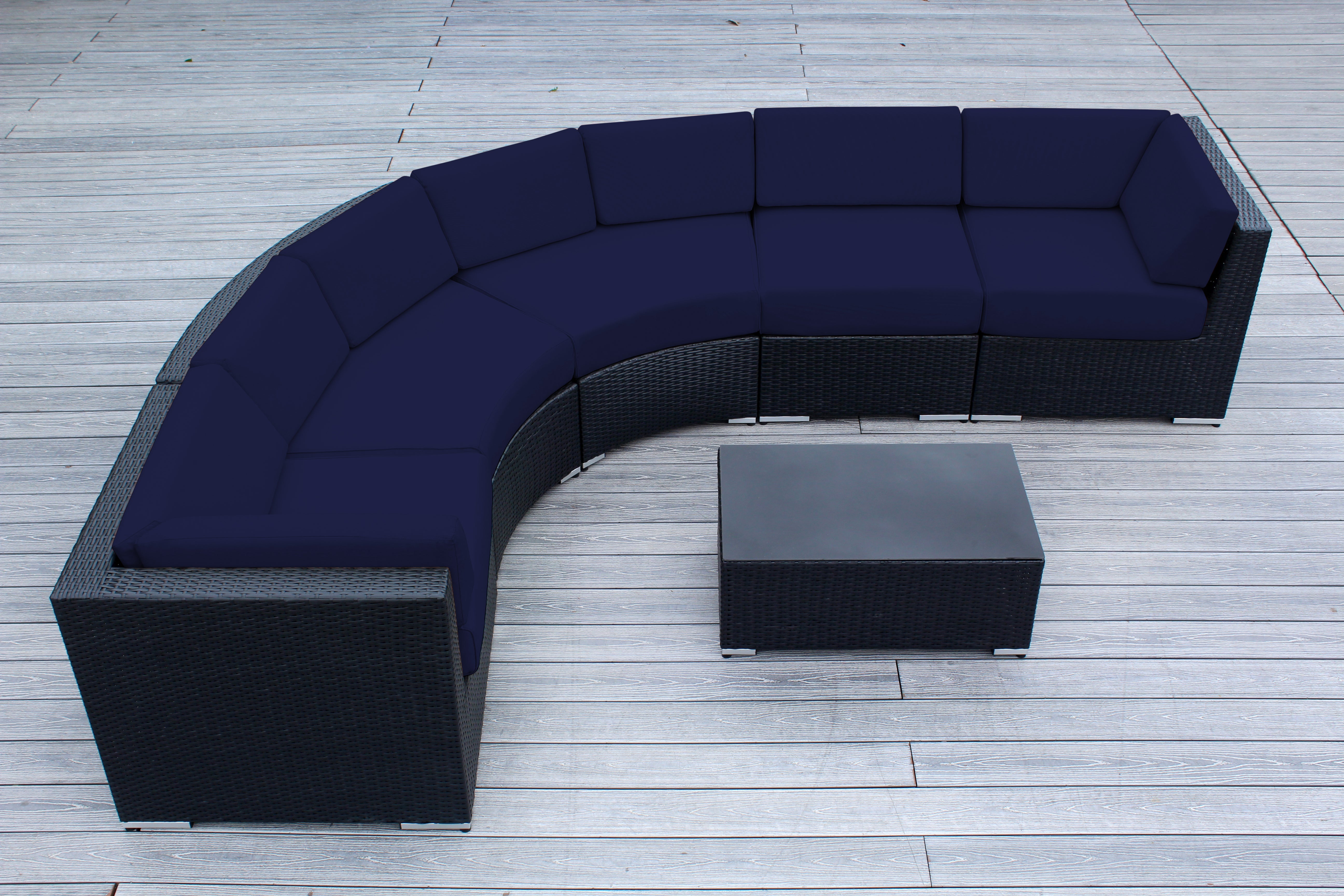 Fully Assembled Rainshield Patio Furniture - Ohana 6 Piece Curved Seating Set with 6" Rainshield Cushions