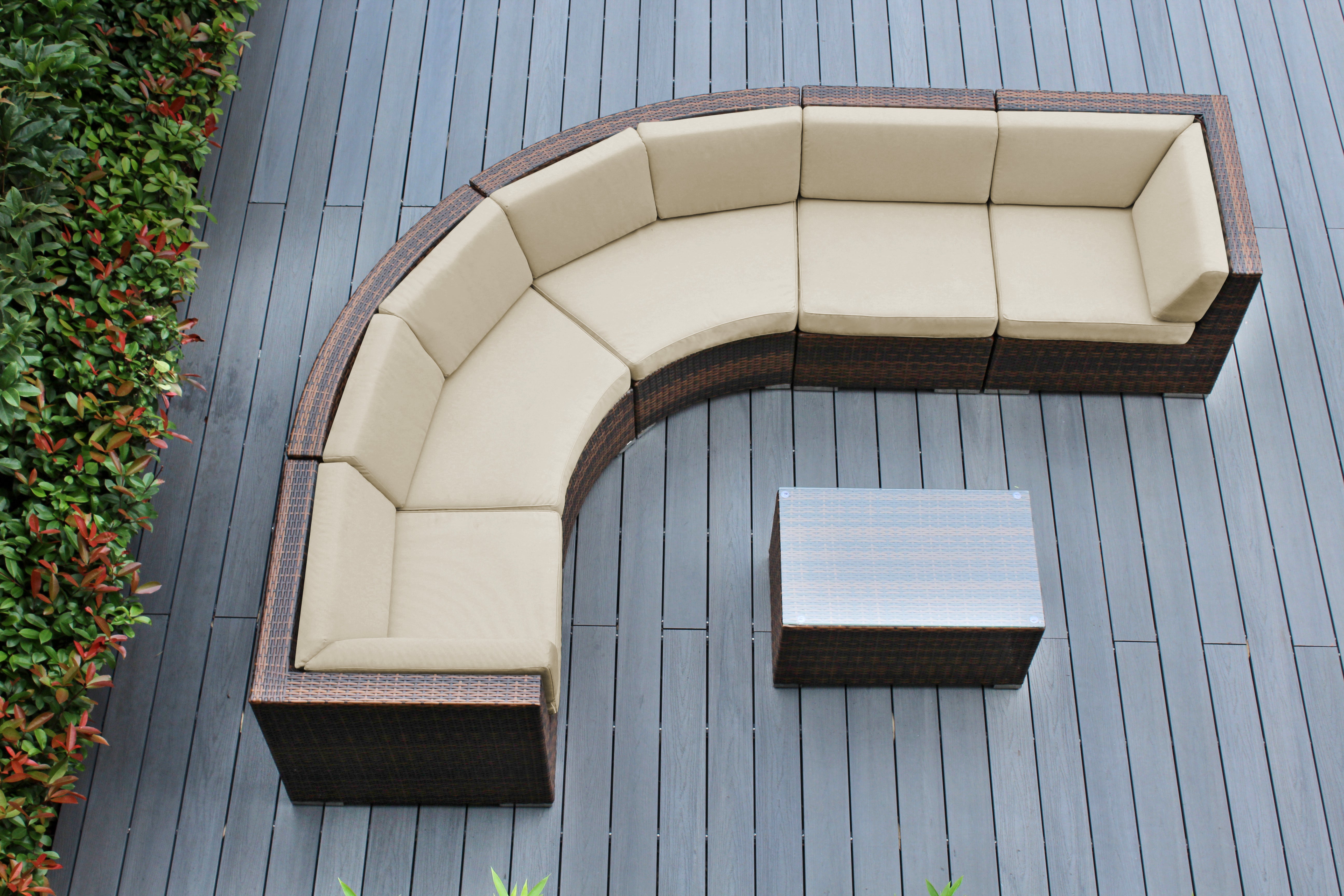 Fully Assembled Rainshield Patio Furniture - Ohana 6 Piece Curved Seating Set with 6" Rainshield Cushions