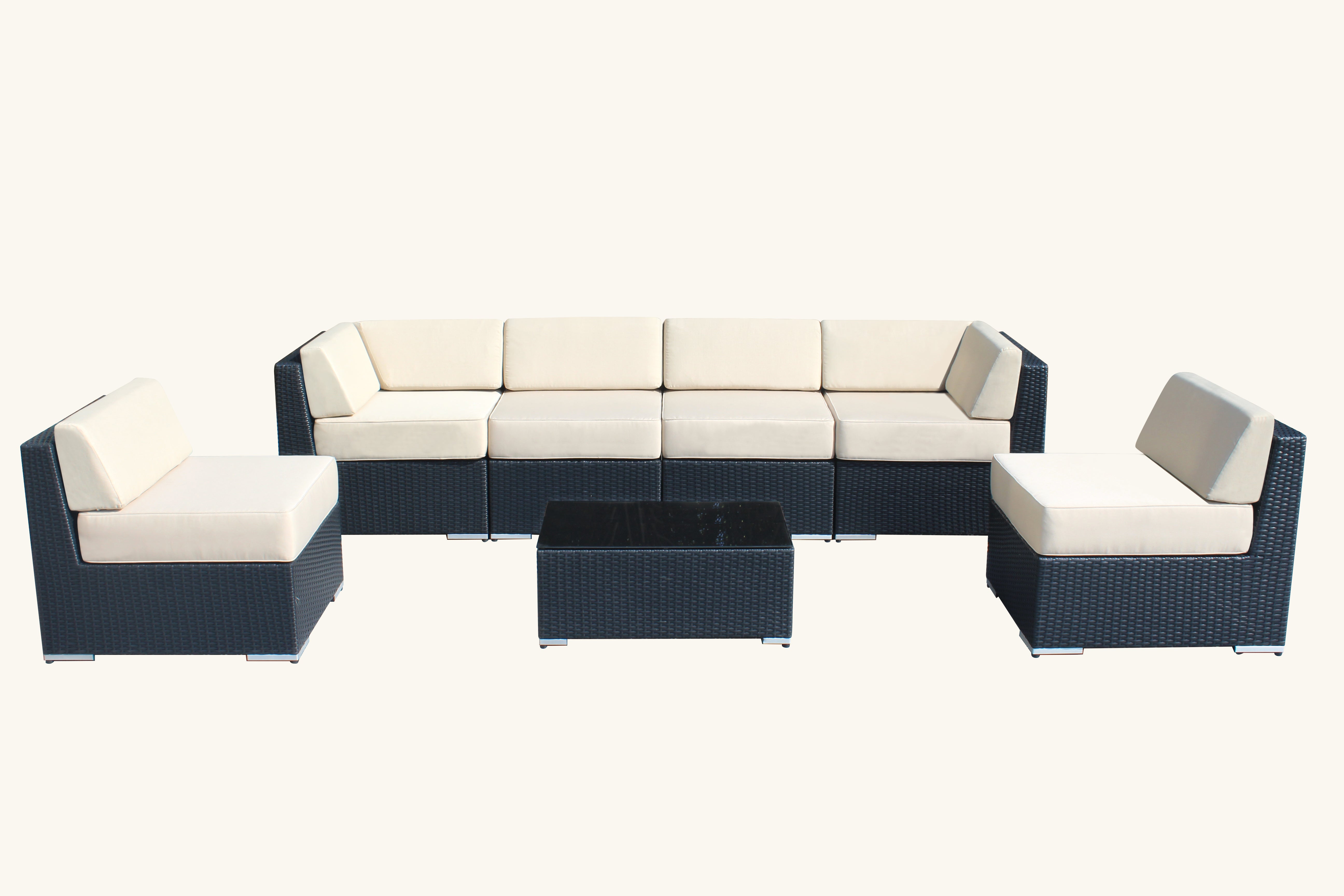Fully Assembled Rainshield Patio Furniture - Ohana 9 Piece Outdoor Sectional and Chaise Lounge with 6-inch Cushions