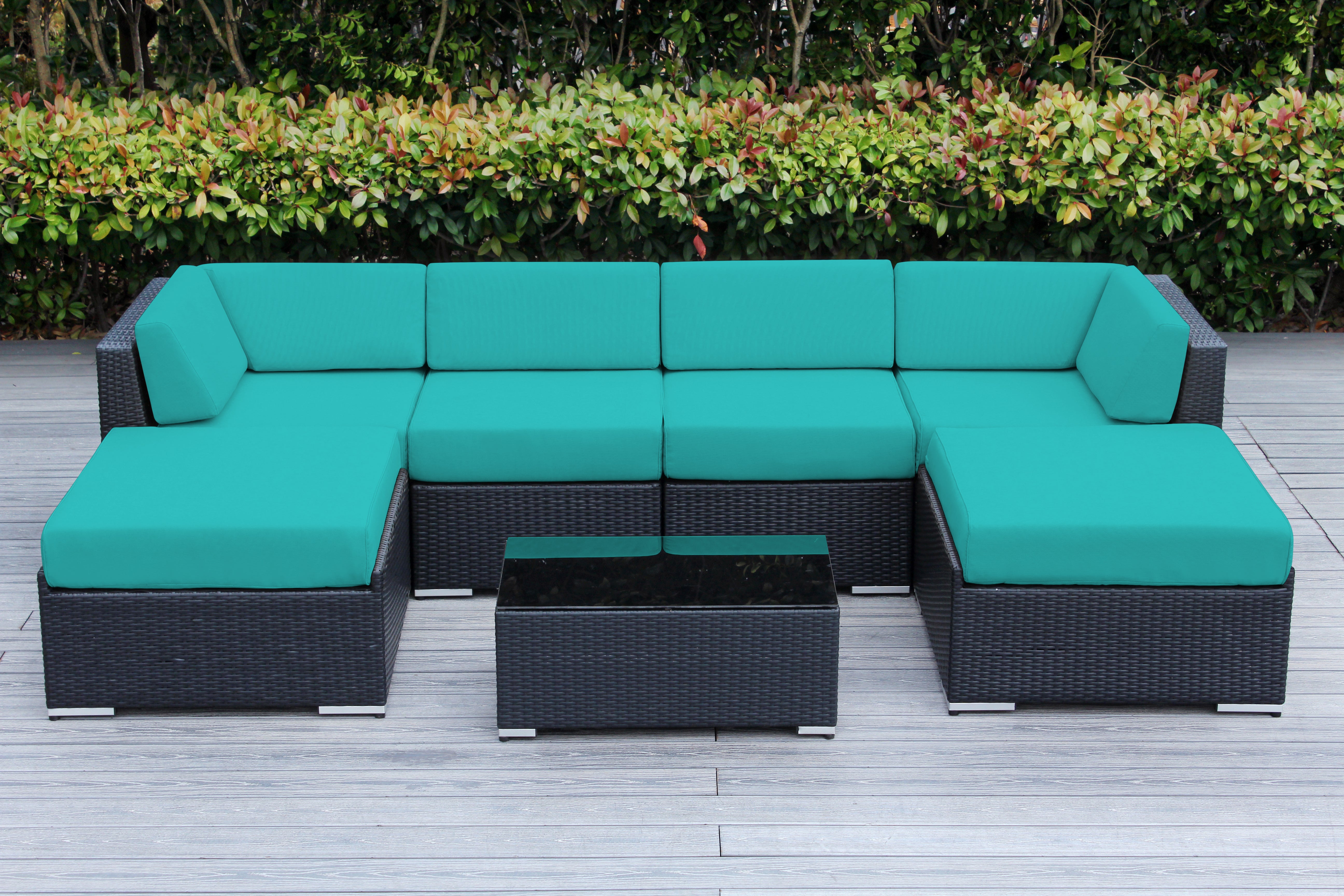 Fully Assembled Rainshield Patio Furniture - Ohana 7 Piece Sectional with Ottoman with 6-inch Water Protected Cushions