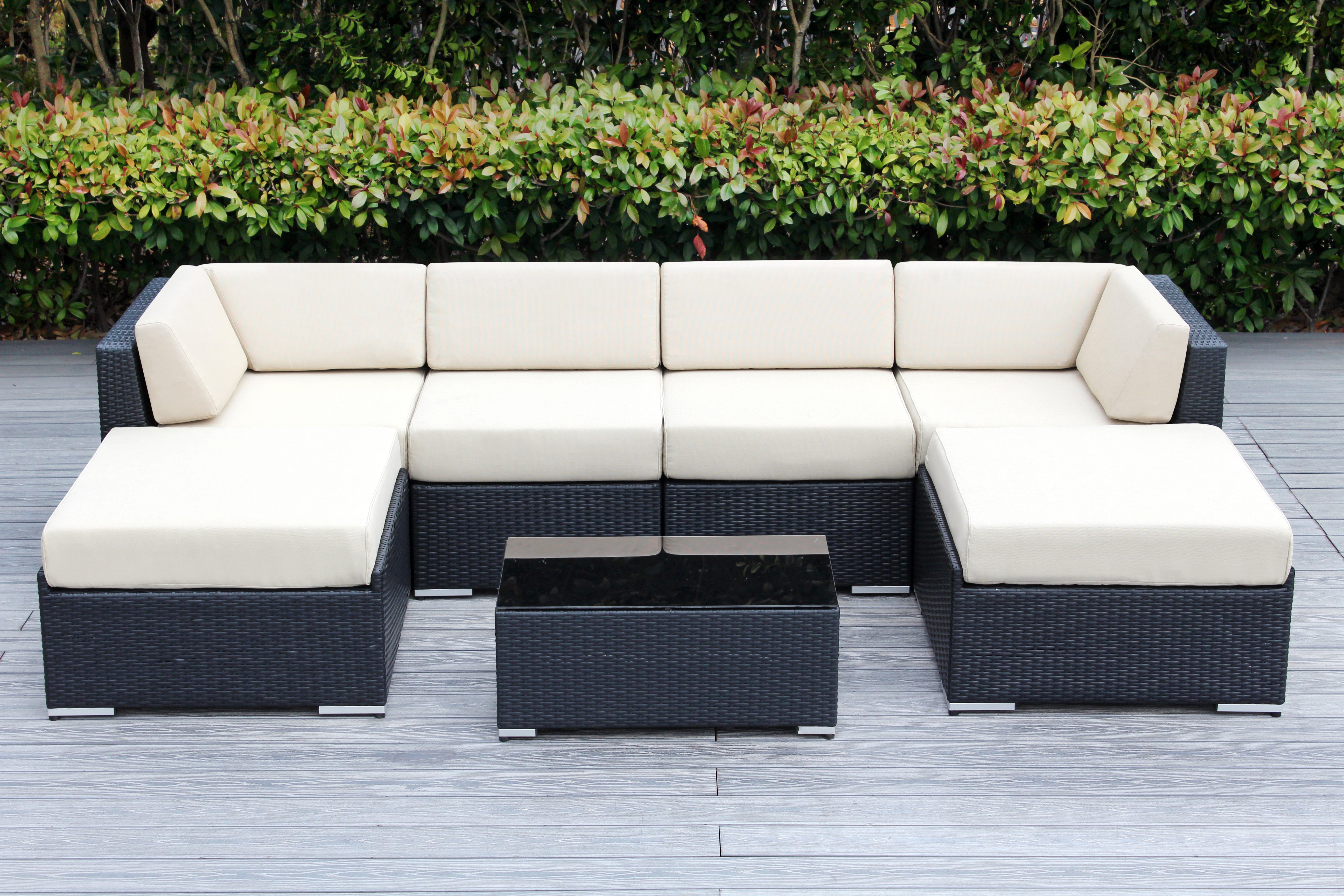 Fully Assembled Rainshield Patio Furniture - Ohana 7 Piece Sectional with Ottoman with 6-inch Water Protected Cushions