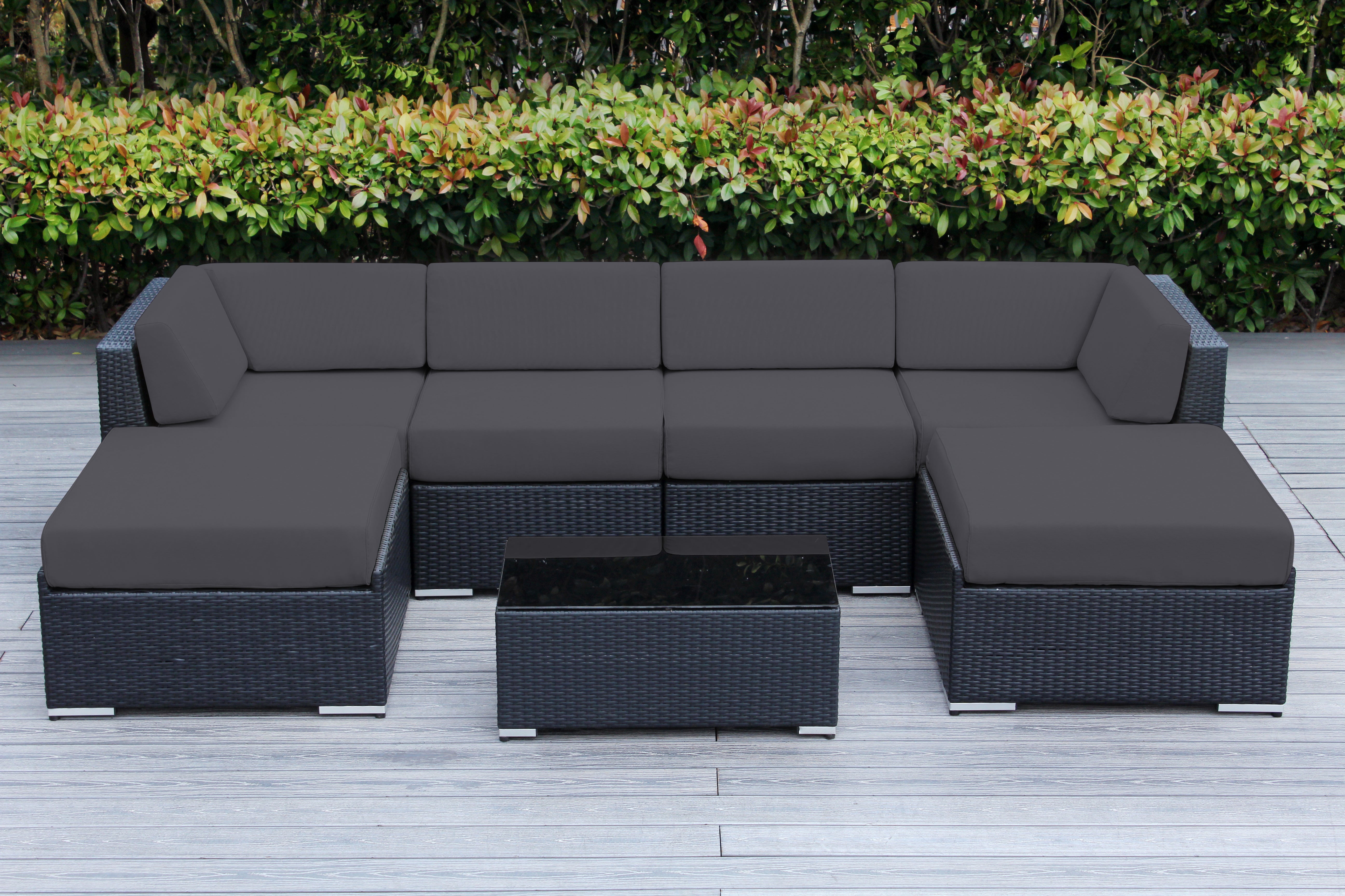 Fully Assembled Rainshield Patio Furniture - Ohana 7 Piece Sectional with Ottoman with 6-inch Water Protected Cushions