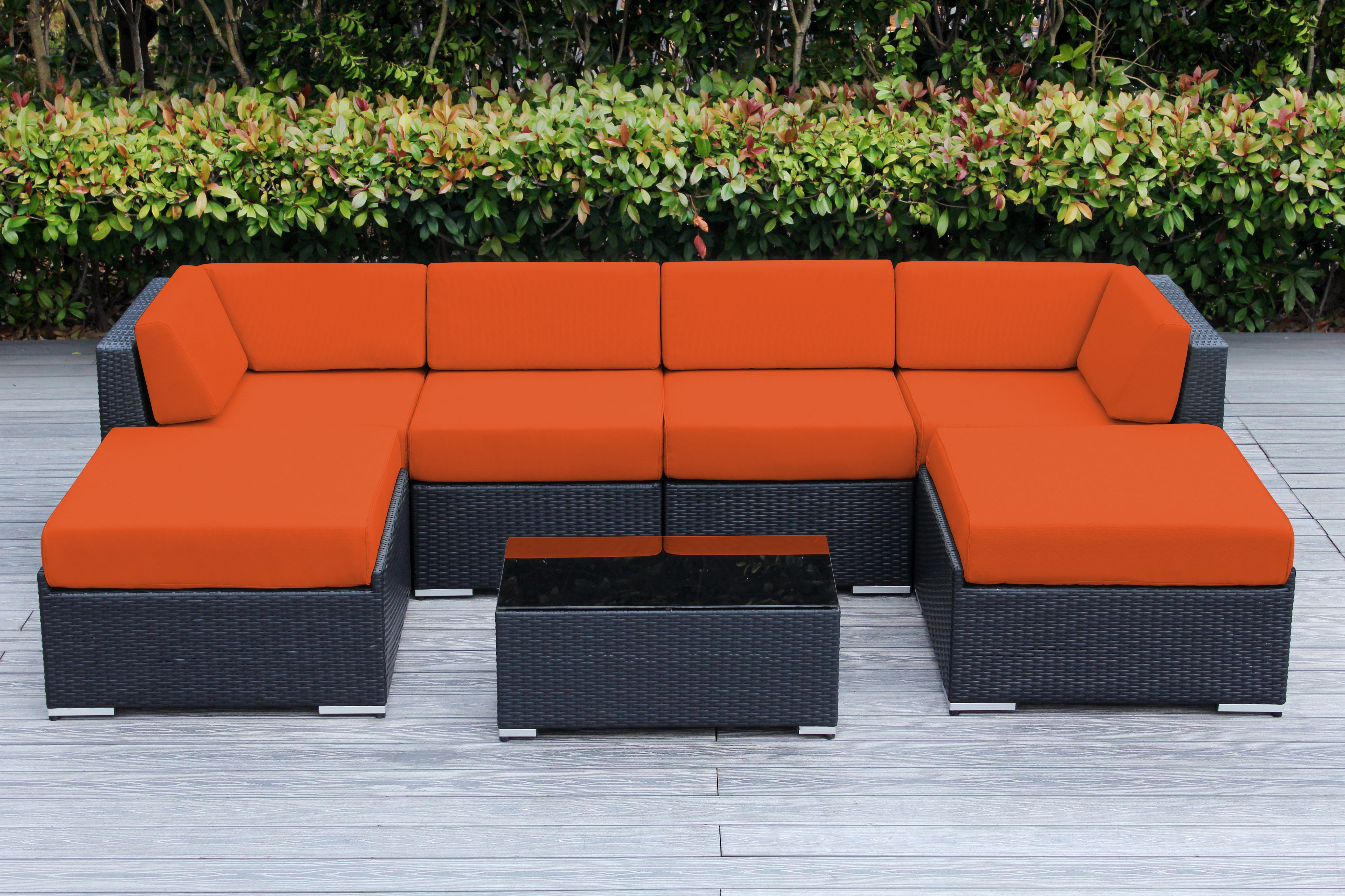 Fully Assembled Rainshield Patio Furniture - Ohana 7 Piece Sectional with Ottoman with 6-inch Water Protected Cushions