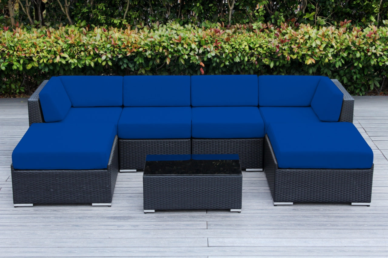 Fully Assembled Rainshield Patio Furniture - Ohana 7 Piece Sectional with Ottoman with 6-inch Water Protected Cushions