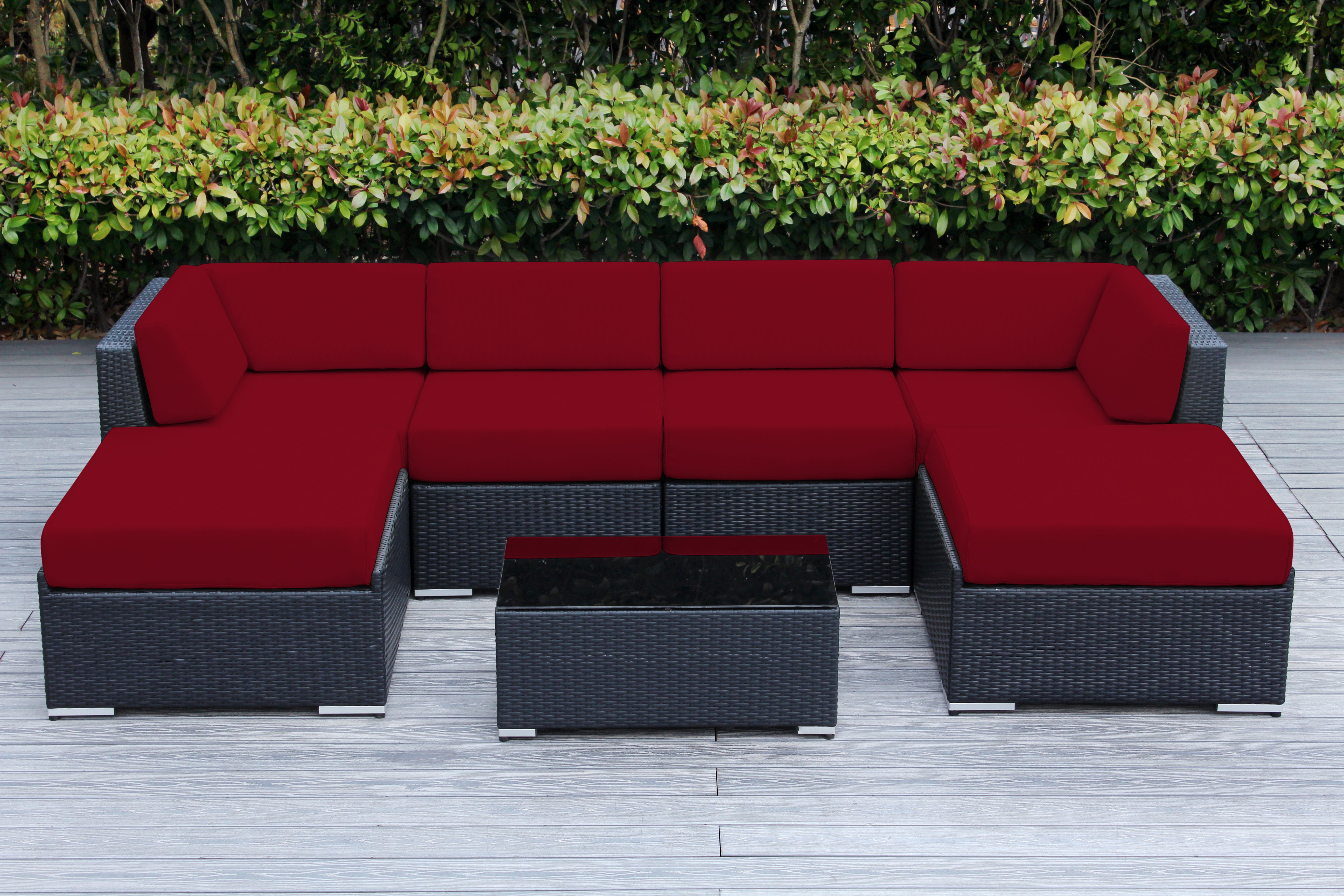 Fully Assembled Rainshield Patio Furniture - Ohana 7 Piece Sectional with Ottoman with 6-inch Water Protected Cushions