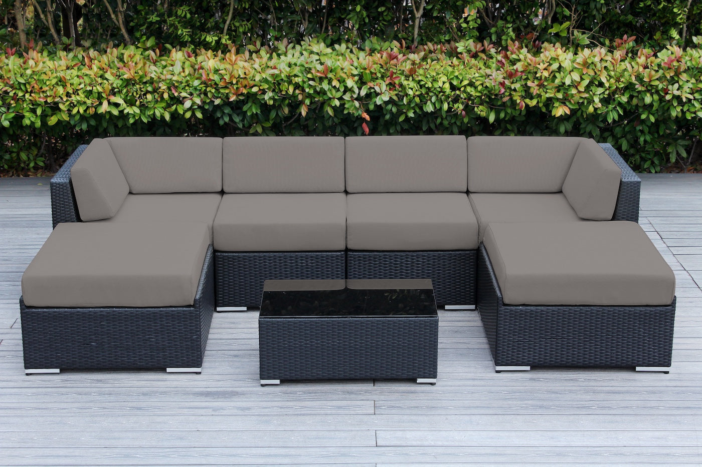 Fully Assembled Rainshield Patio Furniture - Ohana 7 Piece Sectional with Ottoman with 6-inch Water Protected Cushions