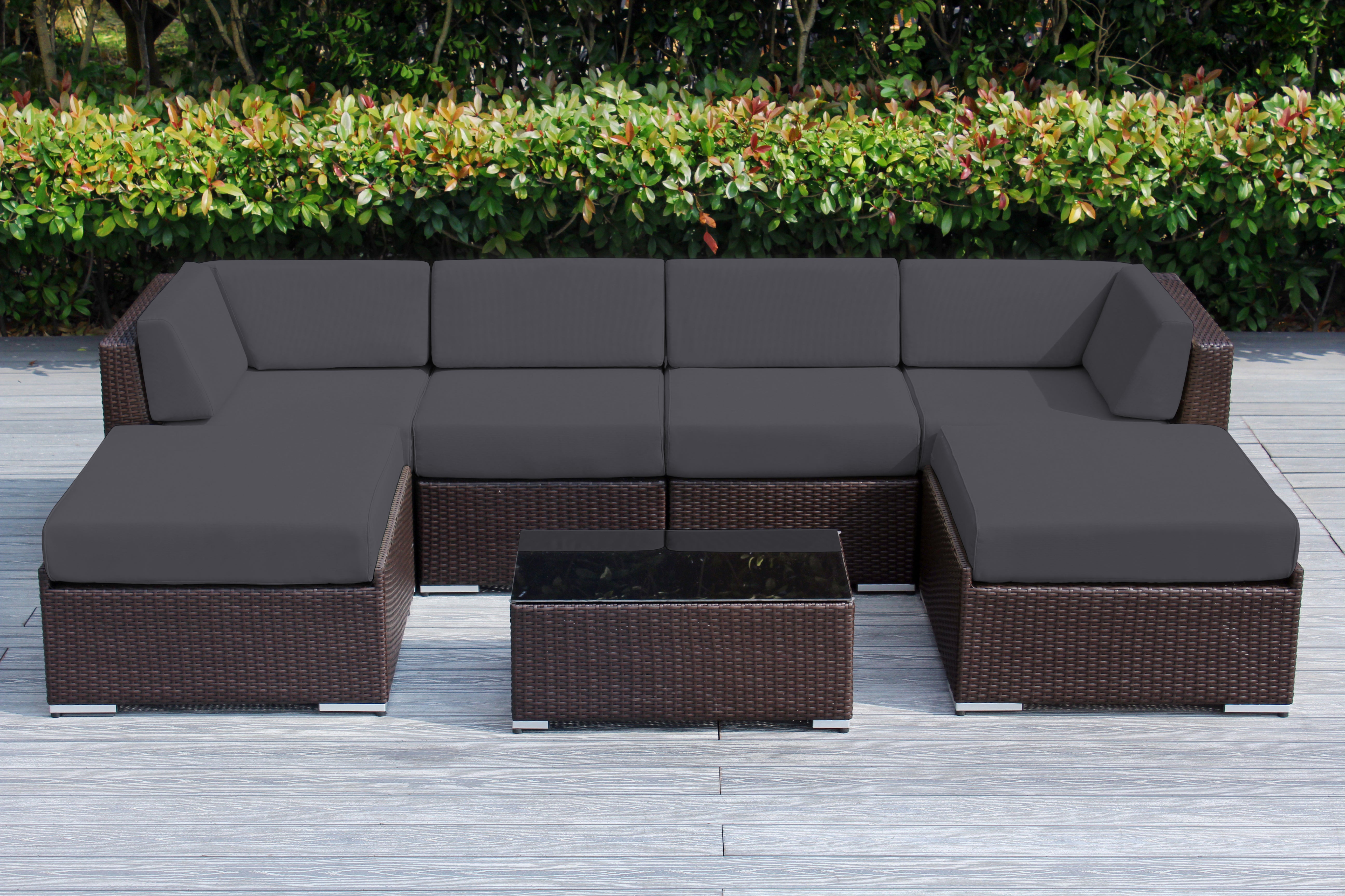 Fully Assembled Rainshield Patio Furniture - Ohana 7 Piece Sectional with Ottoman with 6-inch Water Protected Cushions