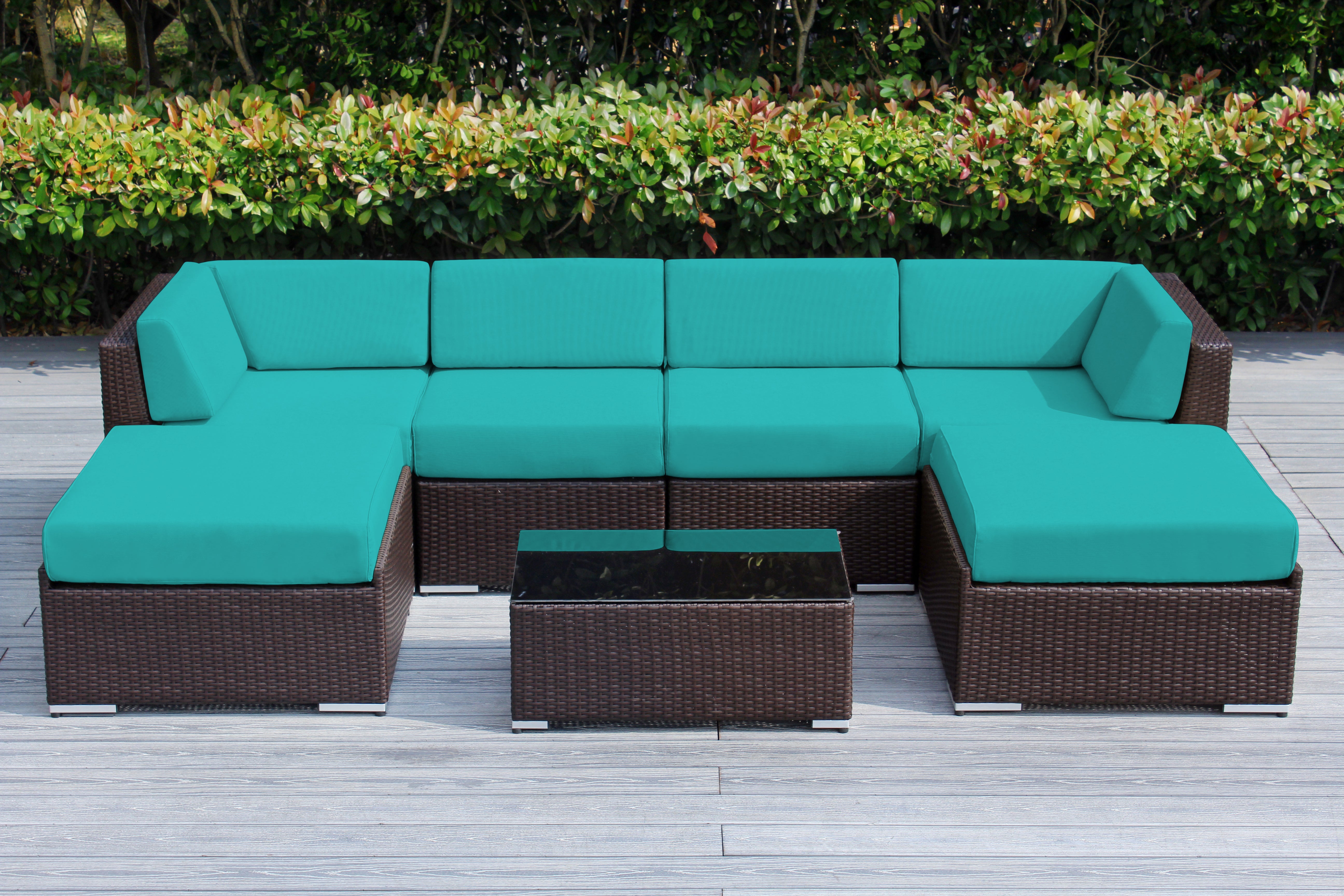 Fully Assembled Rainshield Patio Furniture - Ohana 7 Piece Sectional with Ottoman with 6-inch Water Protected Cushions