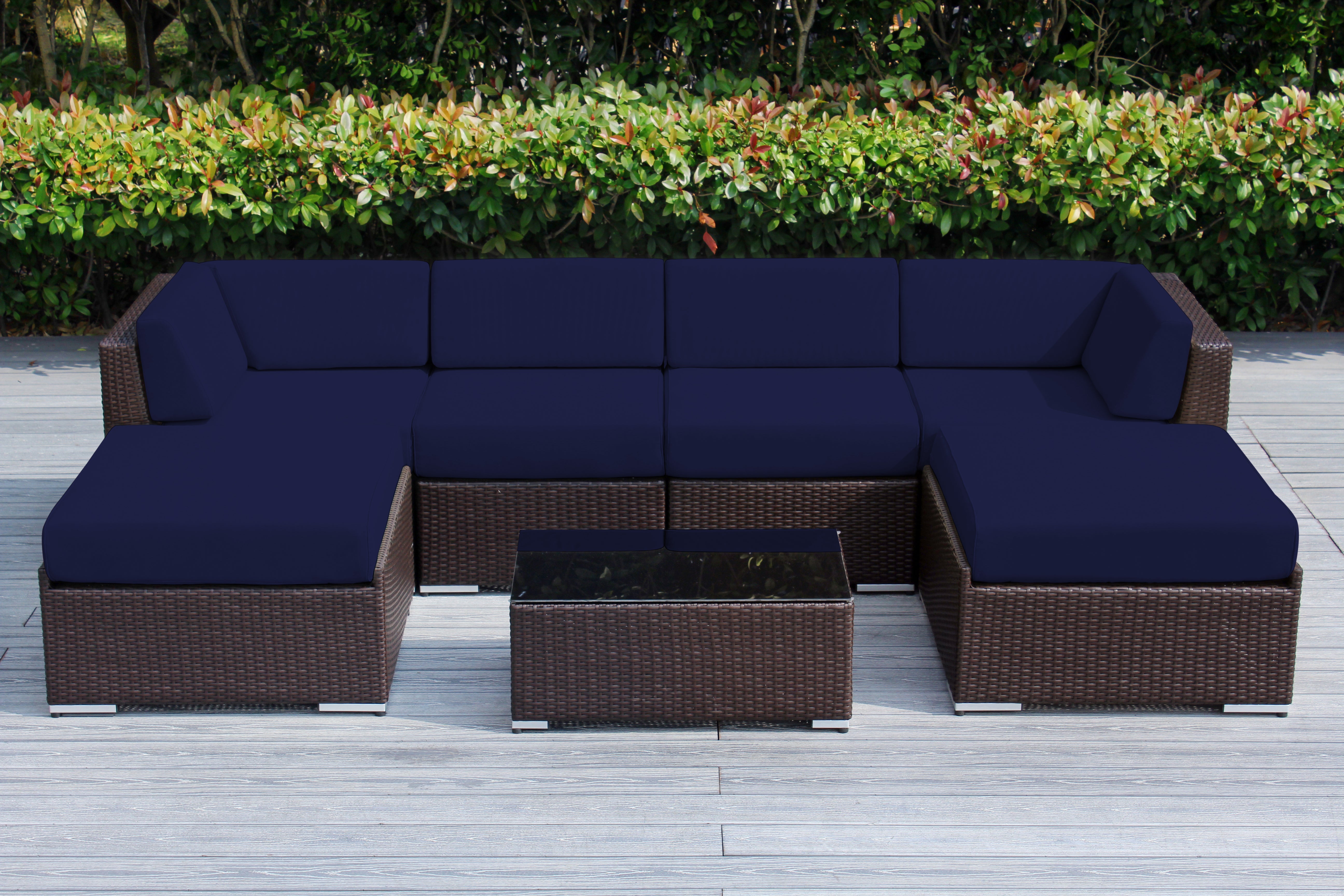 Fully Assembled Rainshield Patio Furniture - Ohana 7 Piece Sectional with Ottoman with 6-inch Water Protected Cushions