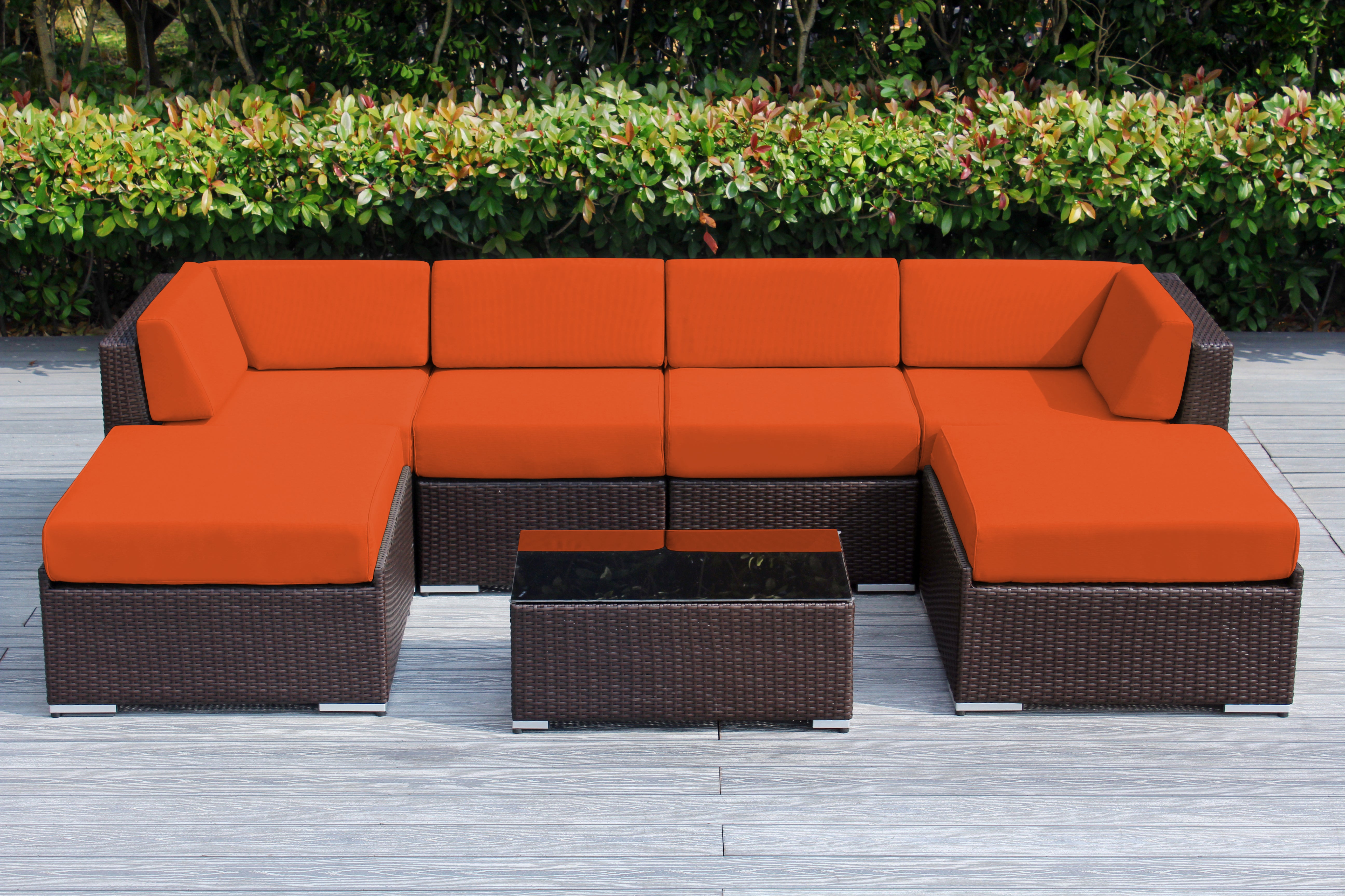 Fully Assembled Rainshield Patio Furniture - Ohana 7 Piece Sectional with Ottoman with 6-inch Water Protected Cushions