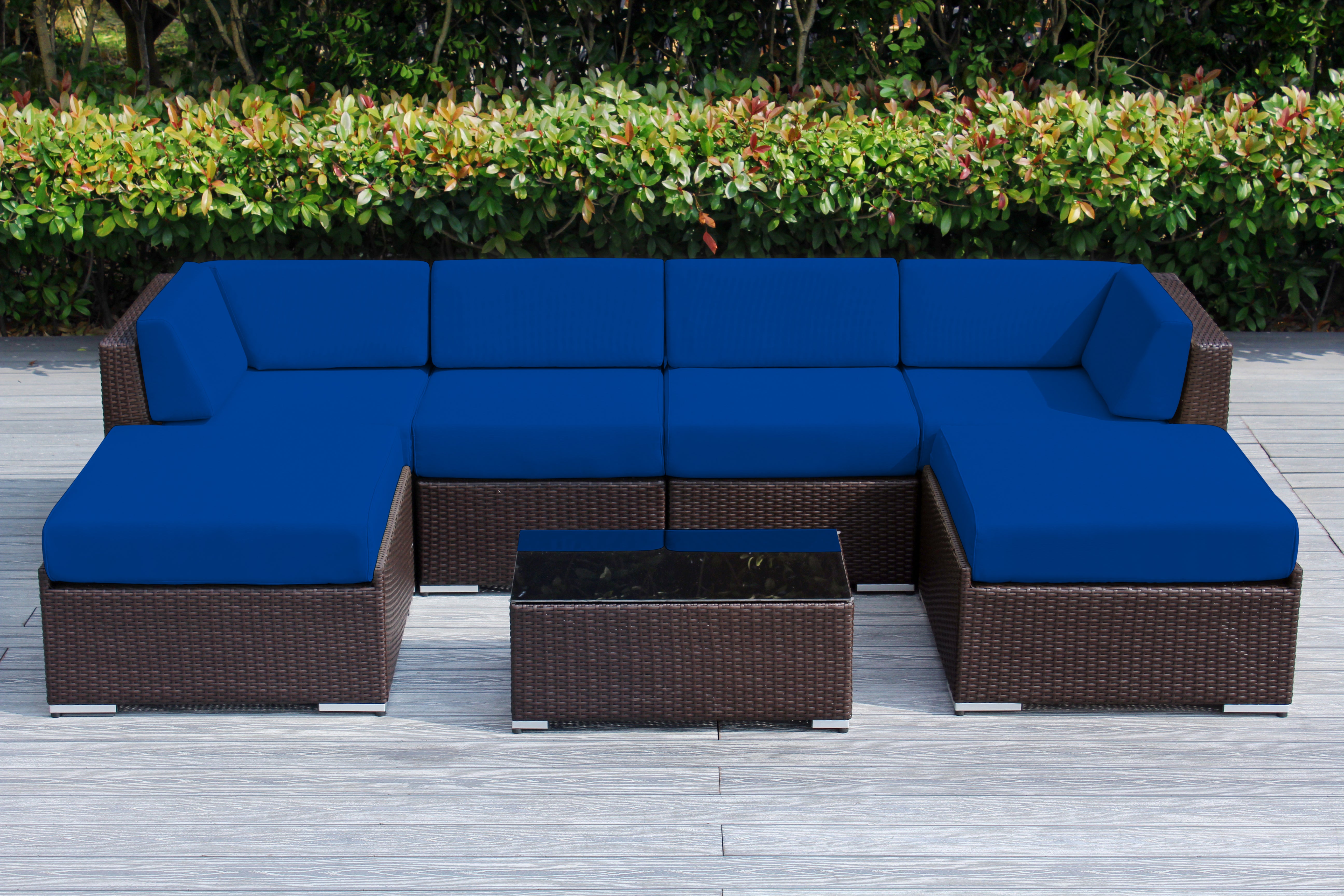 Fully Assembled Rainshield Patio Furniture - Ohana 7 Piece Sectional with Ottoman with 6-inch Water Protected Cushions